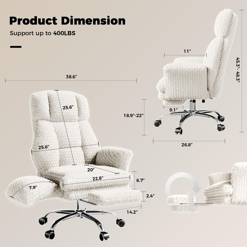 Big and Tall Office Chair, Flip Armrests for Pets & Cross Legged Sitting, Executive Ergonomic Computer Gaming Chair with Foot Rest, Premium Tech Fabric Wide Seat Reclining Desk Chair