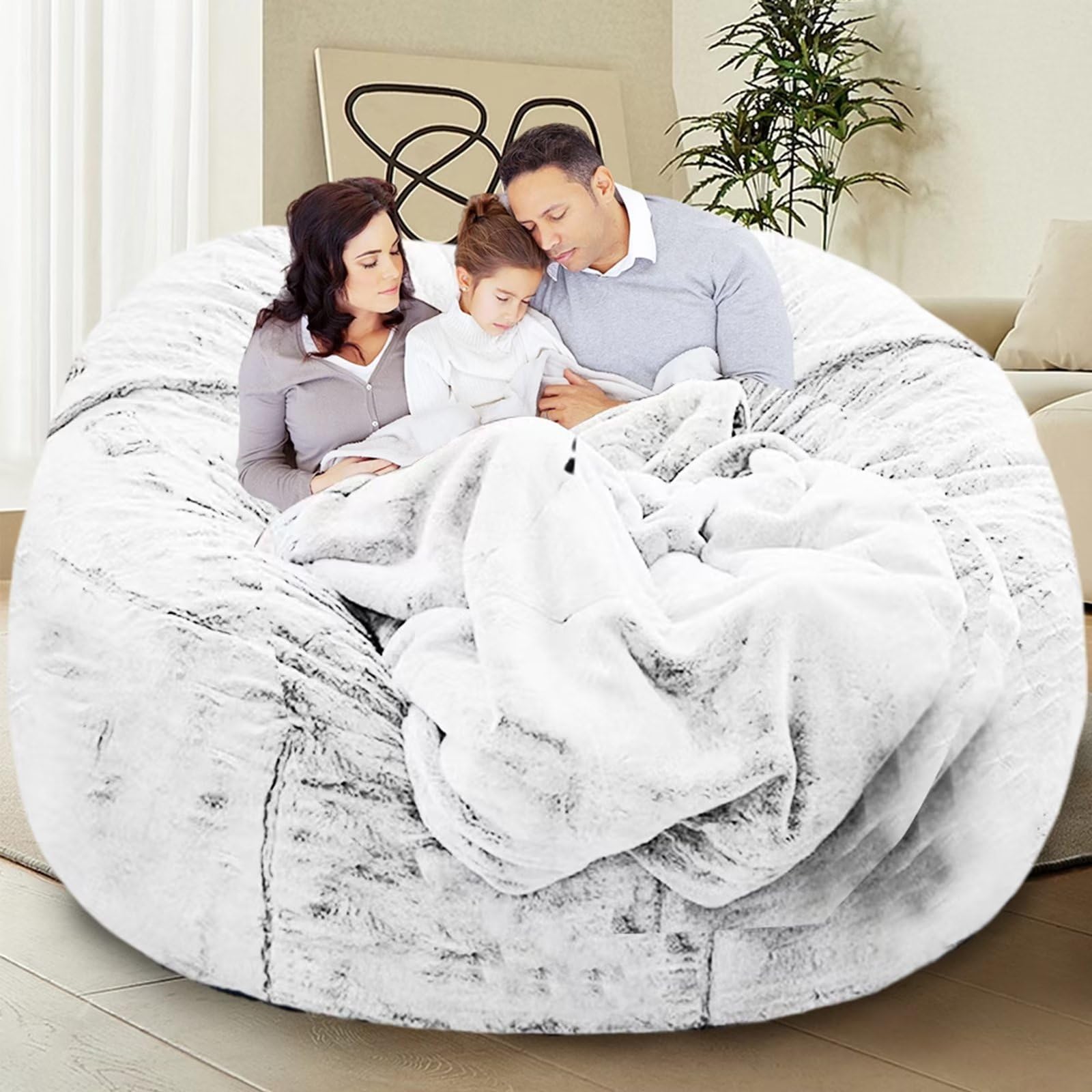 HDMLDP Bean Bag Chair for Adults Kids Without Filling Comfy Fluffy Giant Round Beanbag Lazy Sofa Cover for Reading Chair Floor Chair, 6FT, Grey