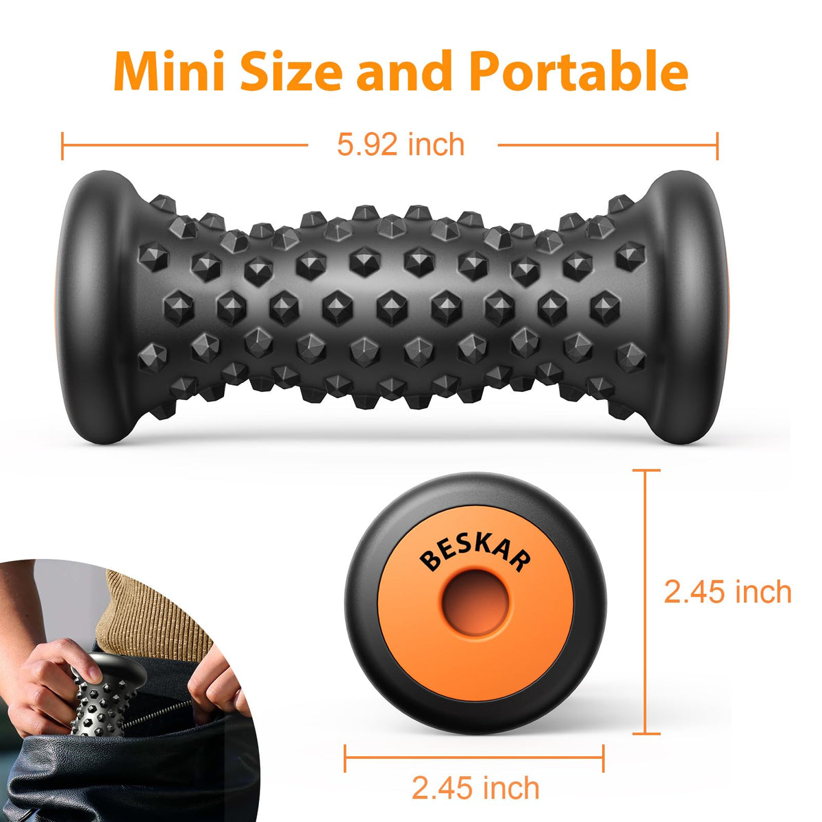 BESKAR Foot Massager Roller for Plantar Fasciitis Relief, Portable Feet Roller to Deep Tissue Muscle Massage, Foot Arch and Heel Pain, Reflexology Tool