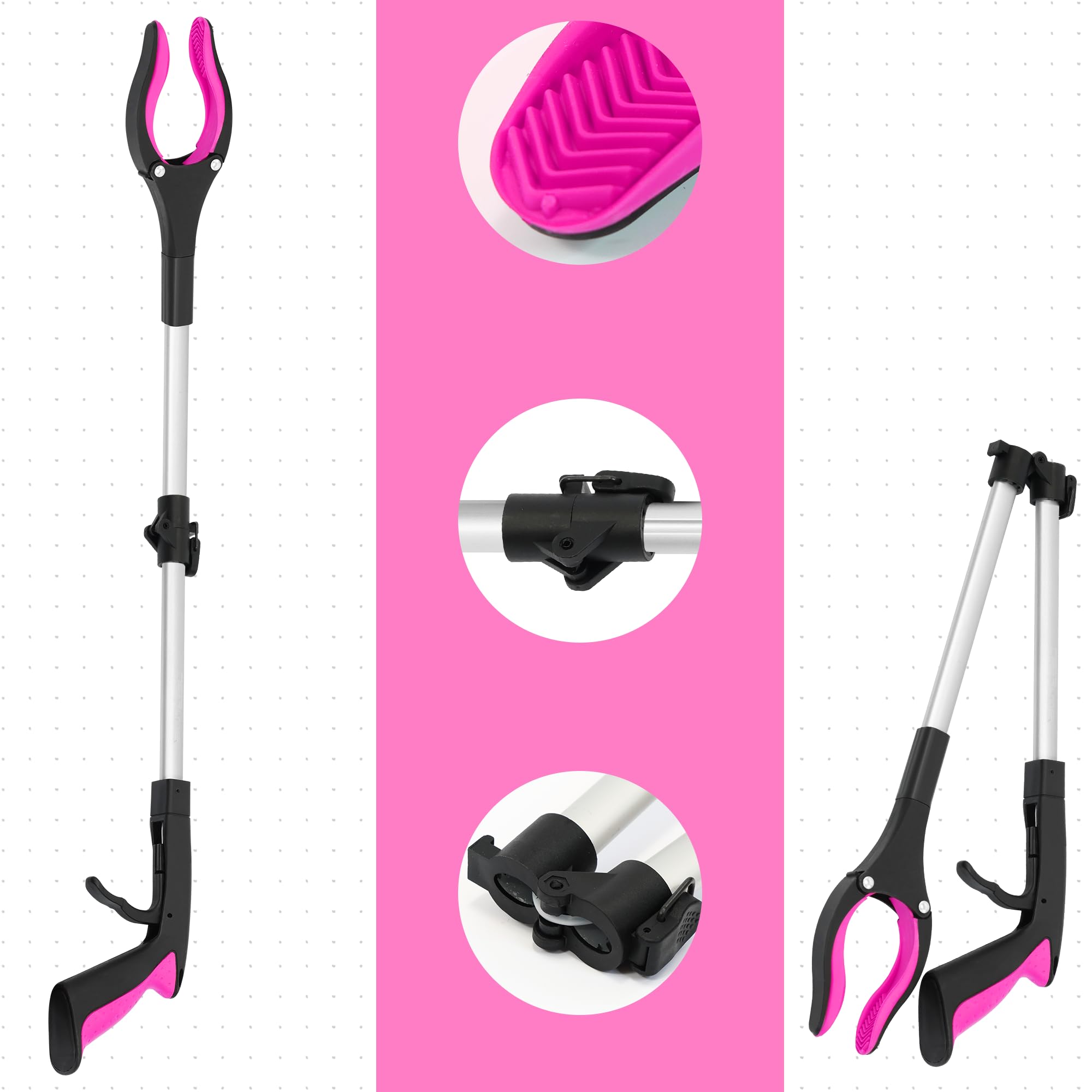 32 inch GrabRunner Heavy Duty(up to 10 lbs) Reacher Grabber Tool with Strong Magnetic (New Pink) 1 Pack