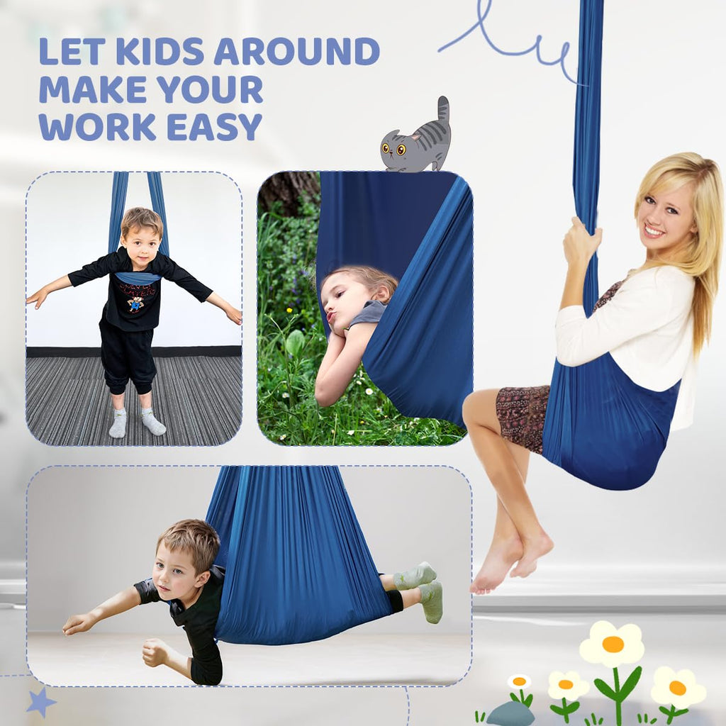 Aokitec Sensory Swing for Kids with Special Needs, Indoor Kids Swing Cuddle Hammock Chair Adjustable Aerial Swing for Children with Autism, ADHD, Asperger, Sensory Integration(Blue)
