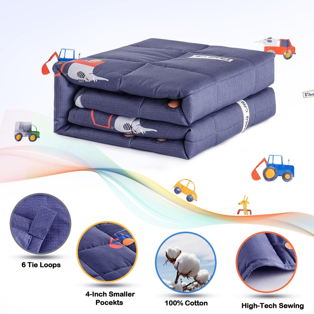 Sivio Weighted Blanket - All-Natural 100% Cotton Weighted Blanket 5 lbs 36 x 48 inches, Washable Breathable Heavy Blanket for Calm Sleeping for Home and School Nap, Blue Dinosaur