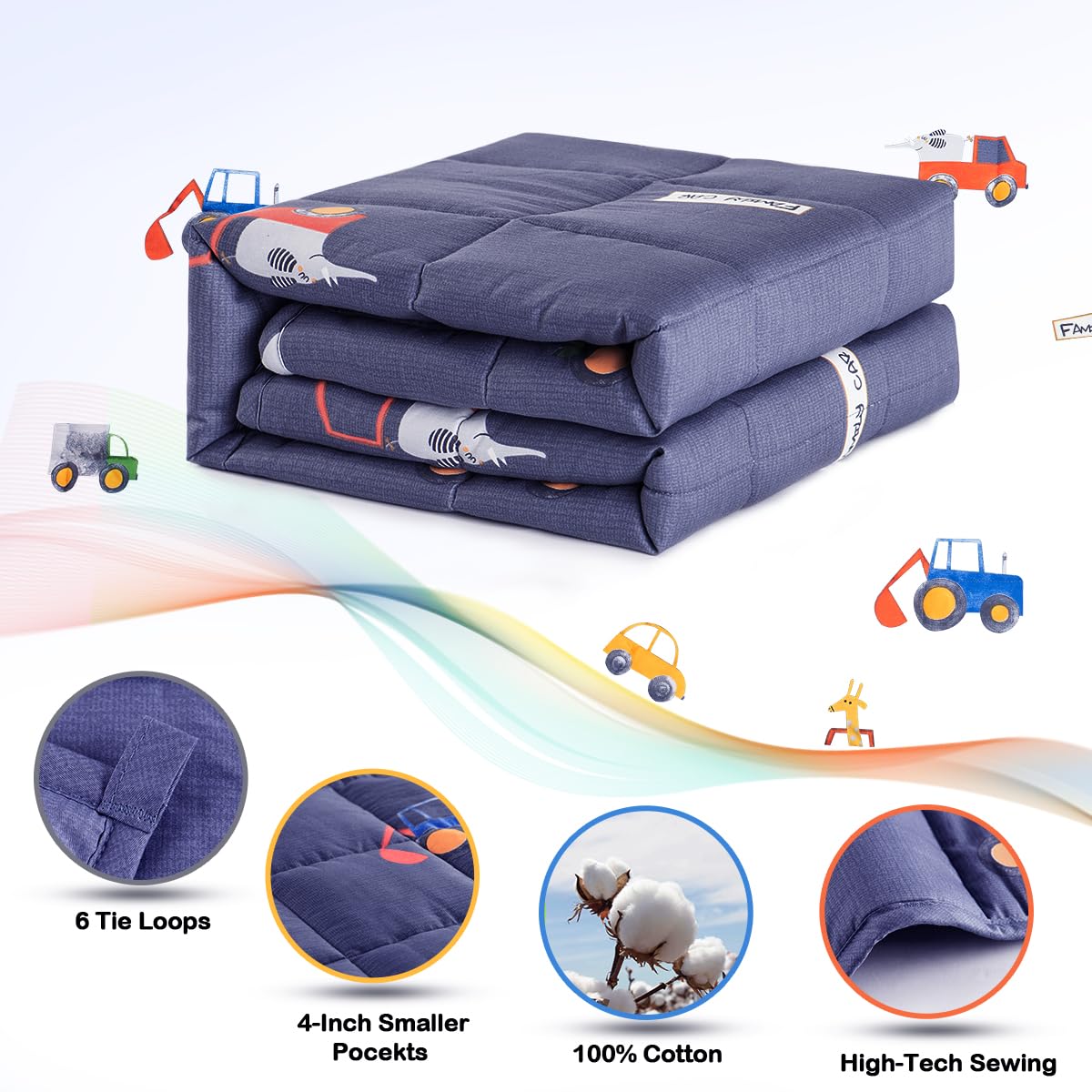 Sivio Weighted Blanket - All-Natural 100% Cotton Weighted Blanket 5 lbs 36 x 48 inches, Washable Breathable Heavy Blanket for Calm Sleeping for Home and School Nap, Blue Dinosaur