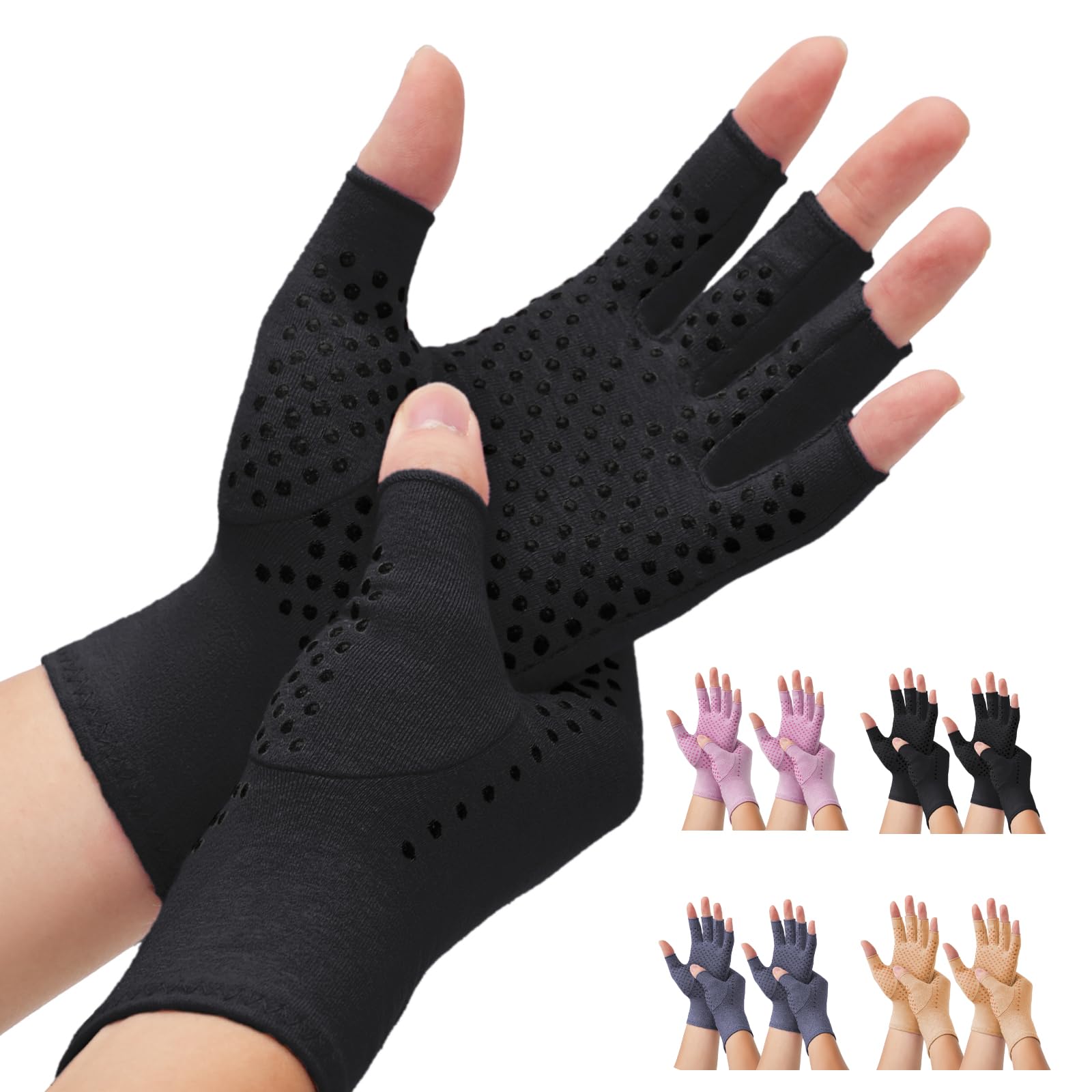 DRNAIETY 2-Pair Arthritis Compression Gloves- for Hand Arthritis, Carpal Tunnel Pain, Rheumatoid Arthritis, RSI, Fingerless, Anti-Slip, Breathable Gloves for Men & Women, Typing, Daily Use(M Brown)