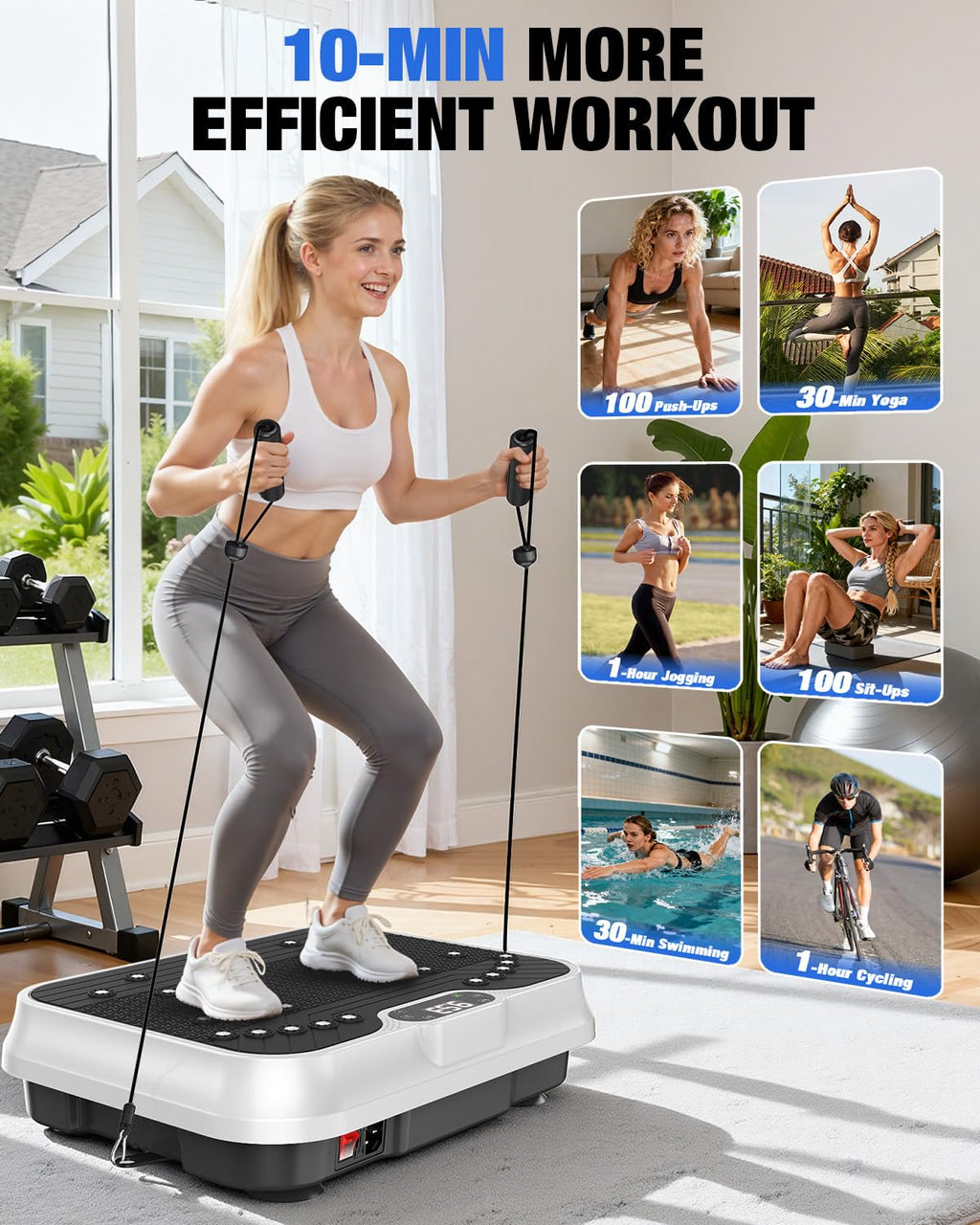 Bigzzia Vibration Plate Exercise Machine for Lymphatic Drainage Weight Loss | 2 Resistance Bands,450 lbs Capacity,250 Intensity Levels,9 Programs,100-Speed Platform,Remote,Non-Slip Surface