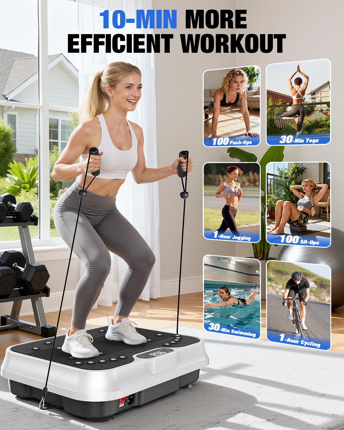 Bigzzia Vibration Plate Exercise Machine for Lymphatic Drainage Weight Loss | 2 Resistance Bands,450 lbs Capacity,250 Intensity Levels,9 Programs,100-Speed Platform,Remote,Non-Slip Surface