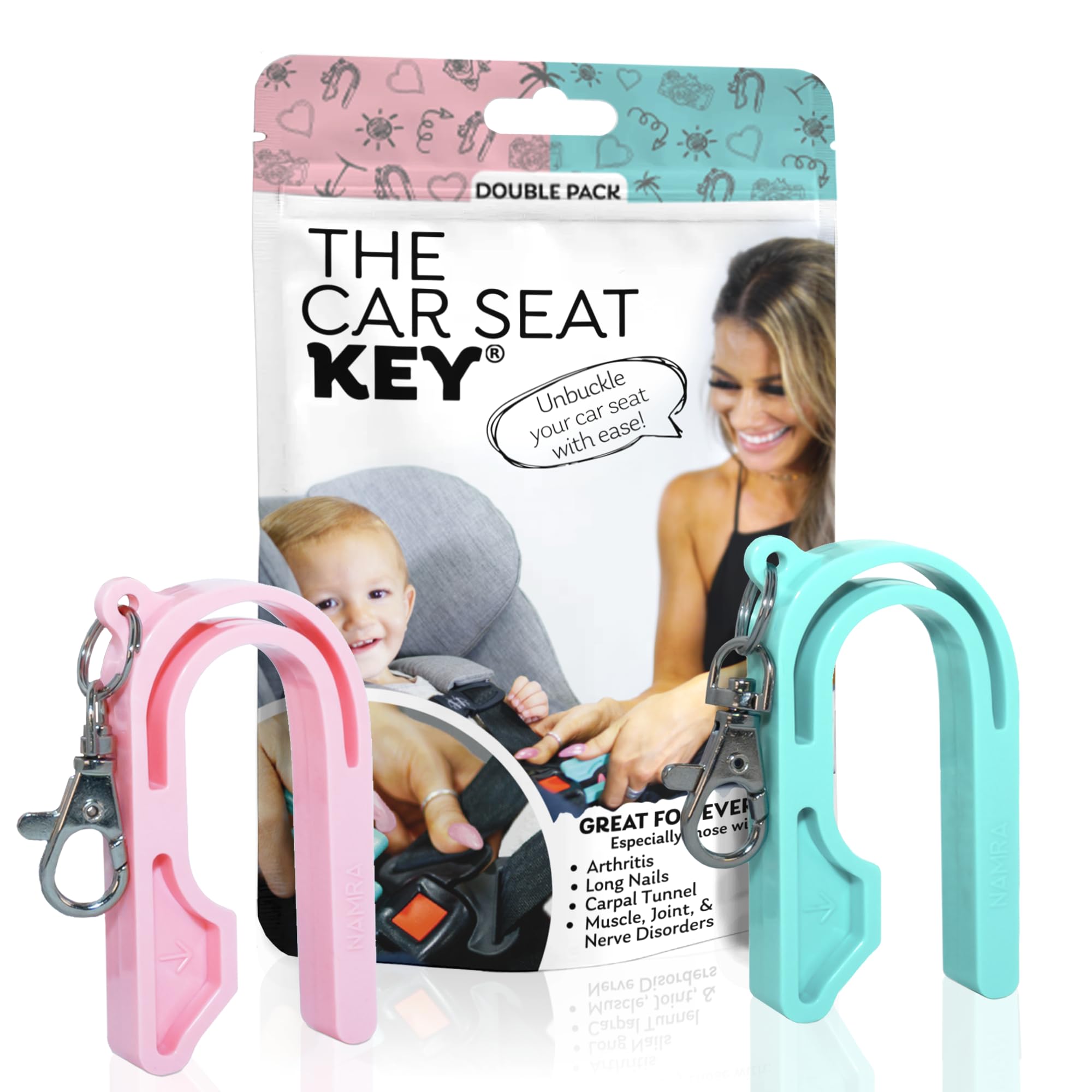 The Car Seat Key - Original Car Seat Key Chain Buckle Release Tool - Easy Unbuckle Opener Aid for Nails, Parents, Grandparents & Older Children by NAMRA Made in USA (Black)