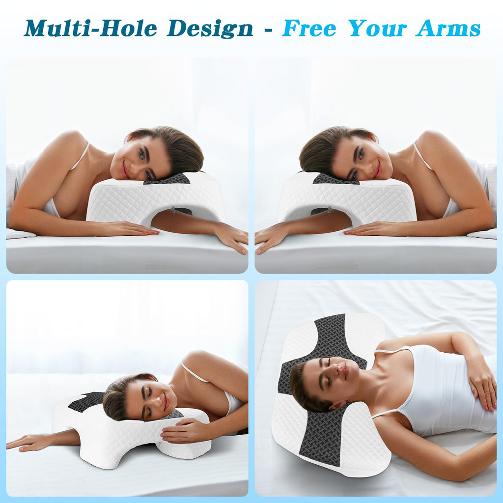 Side Sleeper Pillow with Arm Hole, Shoulder Relief System, Arm Pillow for Neck and Shoulder Pain, Premium Memory Foam, Suitable for Side, Back and Stomach Sleepers - Grey, 6in Height
