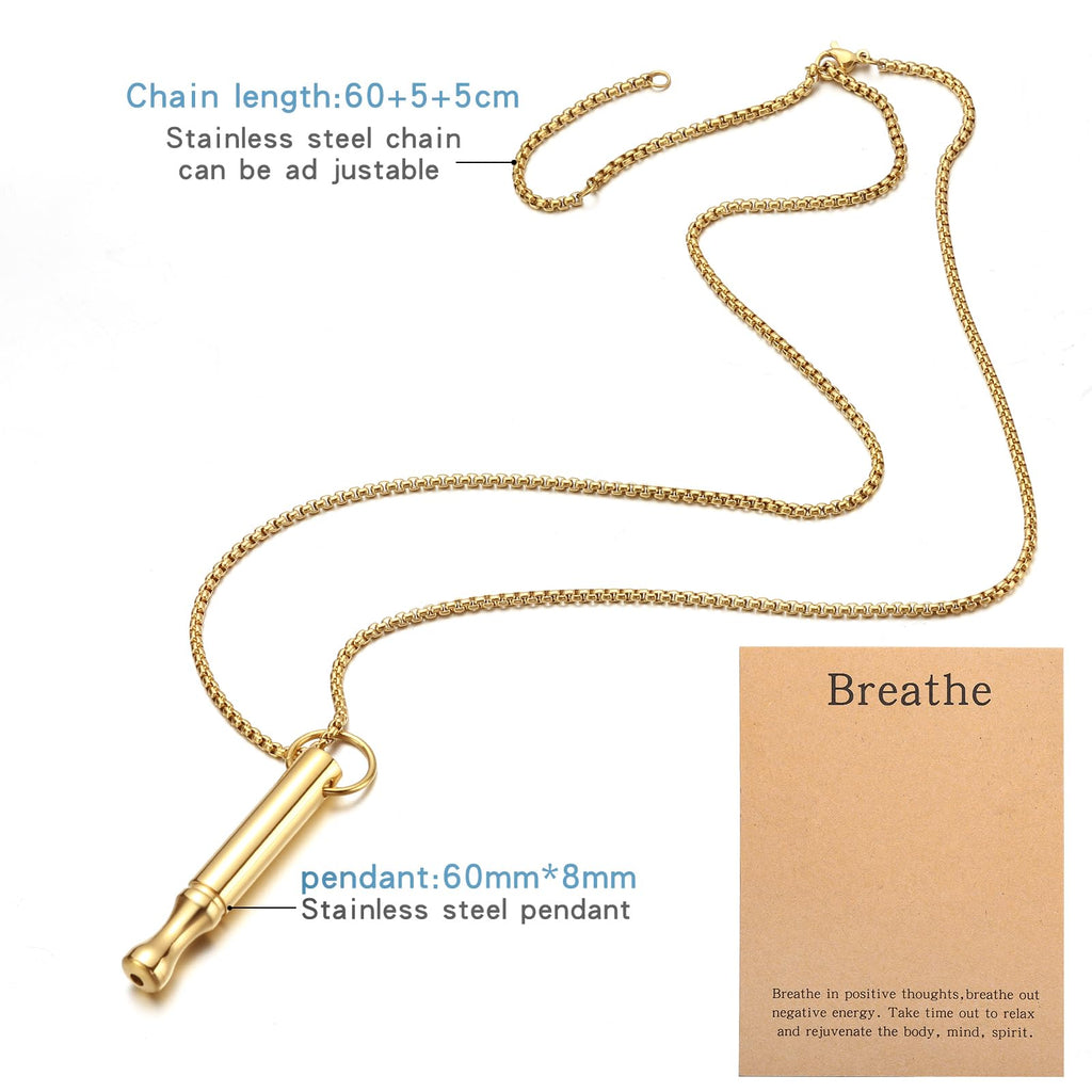 Mindfulness Breathing Necklace Stress Relief Pendant | Stainless Steel, Anxiety Breathe, Stop Smoking Necklace for Women Men