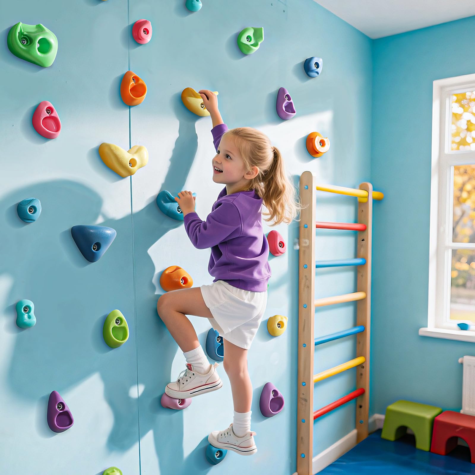TOPNEW 32 Rock Climbing Holds Multi Size for Kids, Adult Rock Wall Holds Climbing Rock Wall Grips for Indoor and Outdoor Playground Play Set - Includes 2 Inch Mounting Hardware