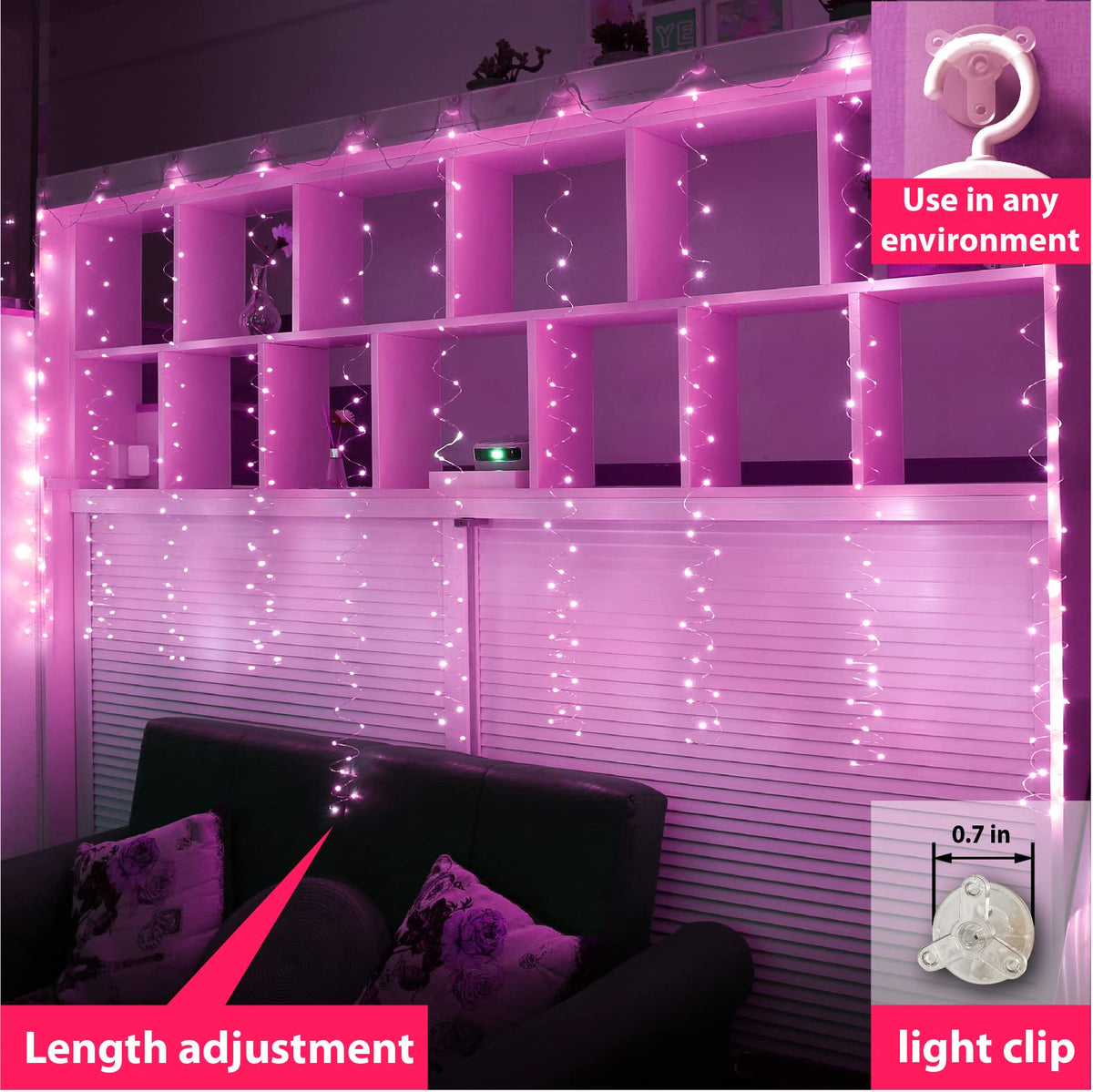 ZSJWL 300 LED Curtain Fairy Lights with Remote, 8 Modes 9.8 × 9.8 Ft Curtain String Light USB Plug in, Twinkle Silver Wire Lights for Bedroom Window Chrismas Wedding Party, Warm White