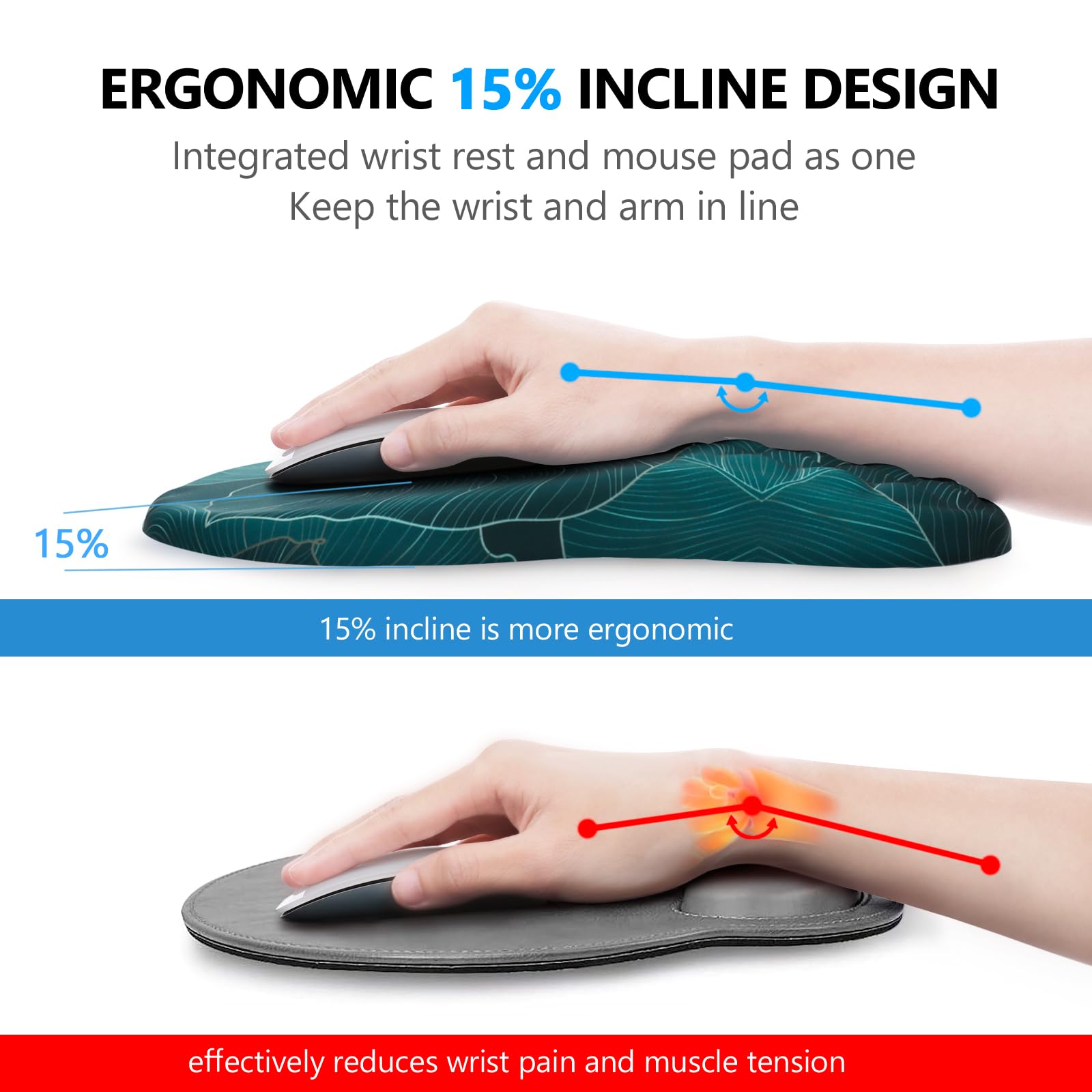 Ergonomic Mouse Pad with Wrist Support and Keyboard Wrist Rest Set | Memory Foam Wrist Cushion, Non-Slip PU Base, Massage Design, Relieves Wrist Pressure for Work, Gaming & Office Use