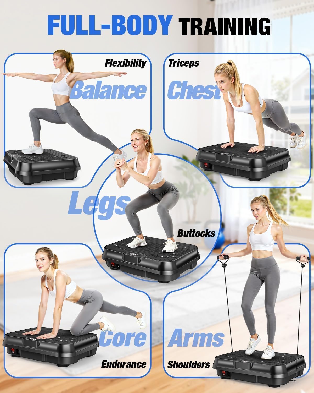 Bigzzia Vibration Plate Exercise Machine for Lymphatic Drainage Weight Loss | 2 Resistance Bands,450 lbs Capacity,250 Intensity Levels,9 Programs,100-Speed Platform,Remote,Non-Slip Surface
