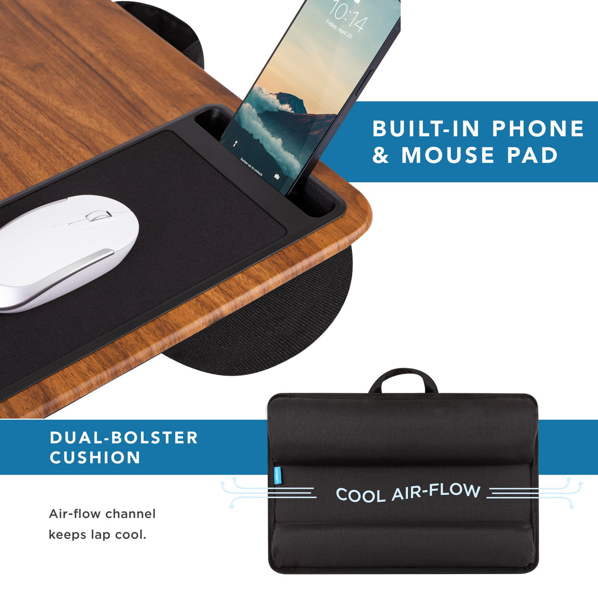 LAPGEAR Home Office Pro Lap Desk - Black Carbon, Fits 15.6” Laptops