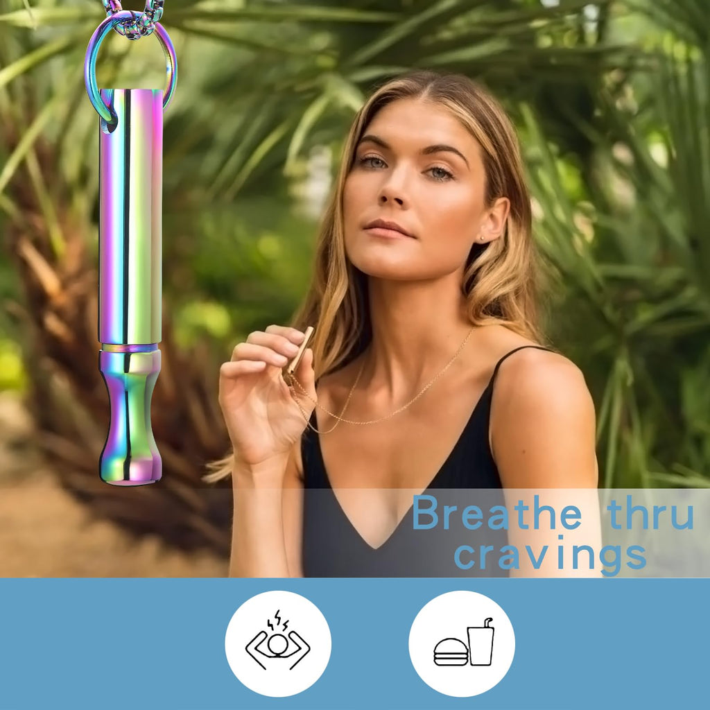 Mindfulness Breathing Necklace Stress Relief Pendant | Stainless Steel, Anxiety Breathe, Stop Smoking Necklace for Women Men