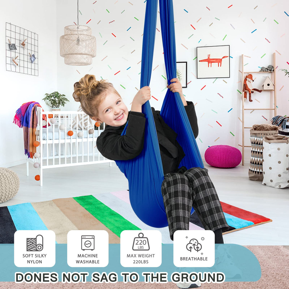 Aokitec Sensory Swing for Kids with Special Needs, Indoor Kids Swing Cuddle Hammock Chair Adjustable Aerial Swing for Children with Autism, ADHD, Asperger, Sensory Integration(Blue)