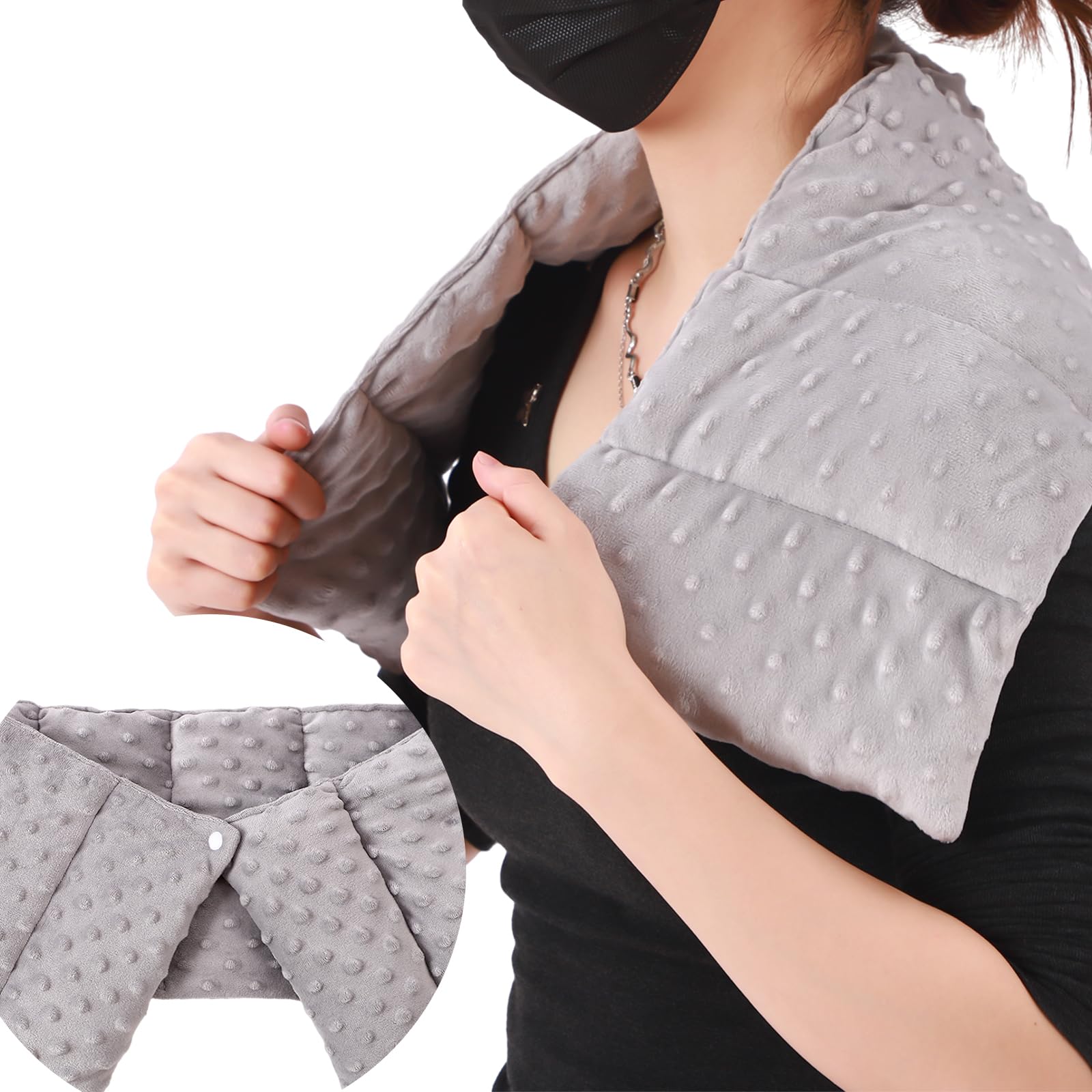 SmoothNovelty 4 lb Sensory Weighted Neck Wrap 32 x 8 Inch Shoulder Wrap Weighted Neck Shoulder Pad Glass Bead Filled Dual Texture for Adults Relaxation (Blue)