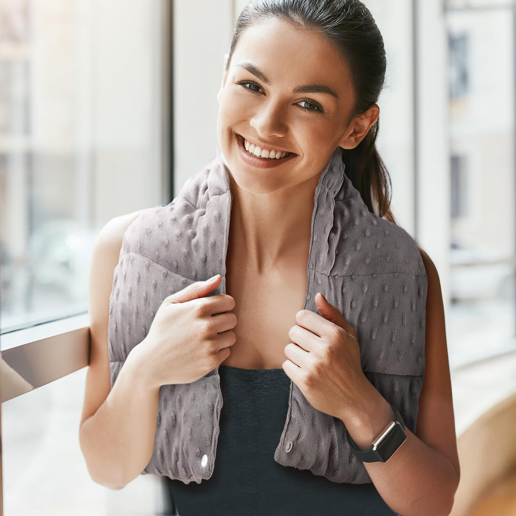 SmoothNovelty 4 lb Sensory Weighted Neck Wrap 32 x 8 Inch Shoulder Wrap Weighted Neck Shoulder Pad Glass Bead Filled Dual Texture for Adults Relaxation (Blue)