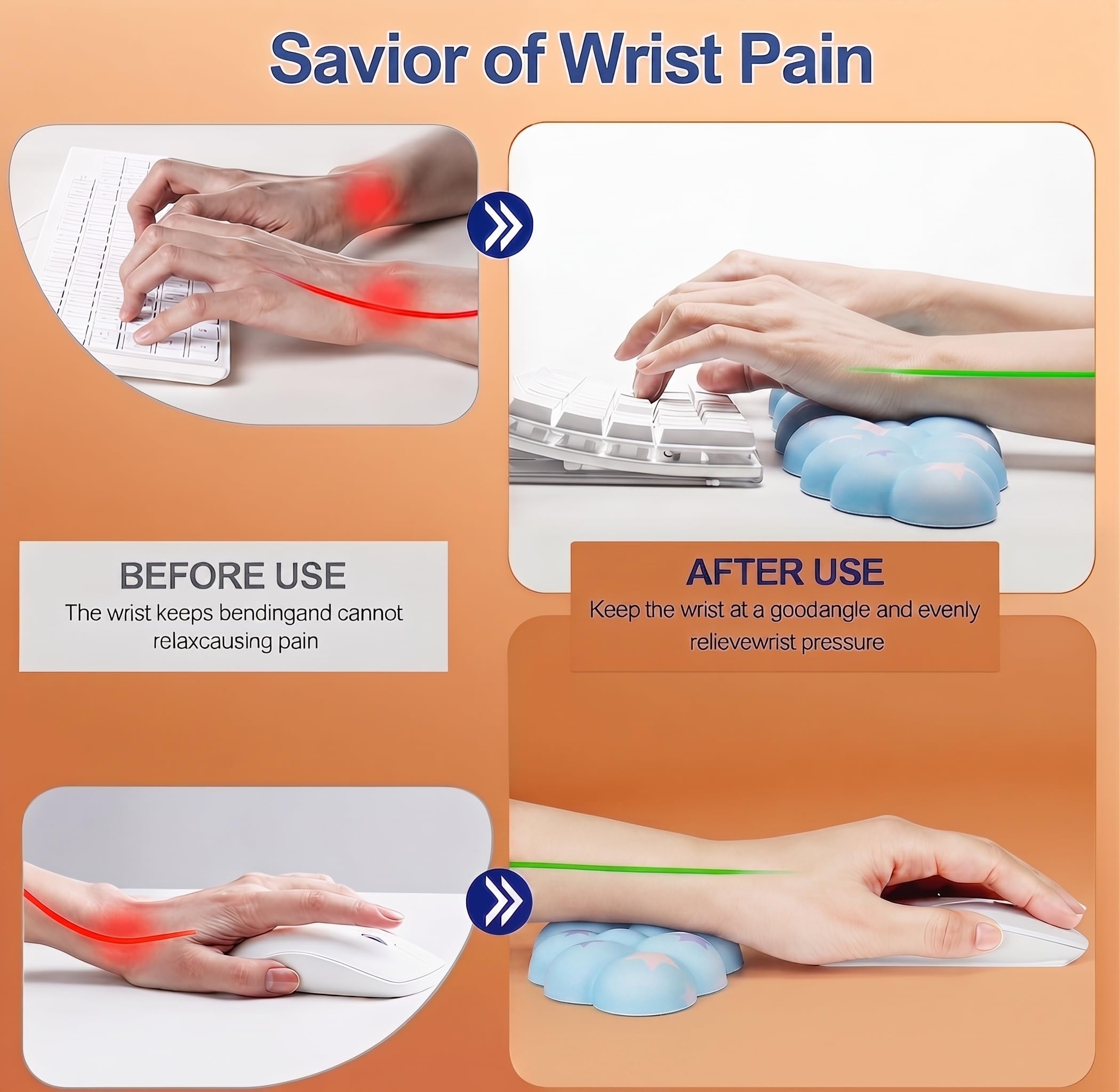 Silky Cloud Wrist Rest Set for Keyboard & Mouse, 16.9", Purple Star | Memory Foam Arm Rest with Ergonomic Support Fits Full Keyboards and Reduces Typing Fatigue for Office, Gaming and Home Use