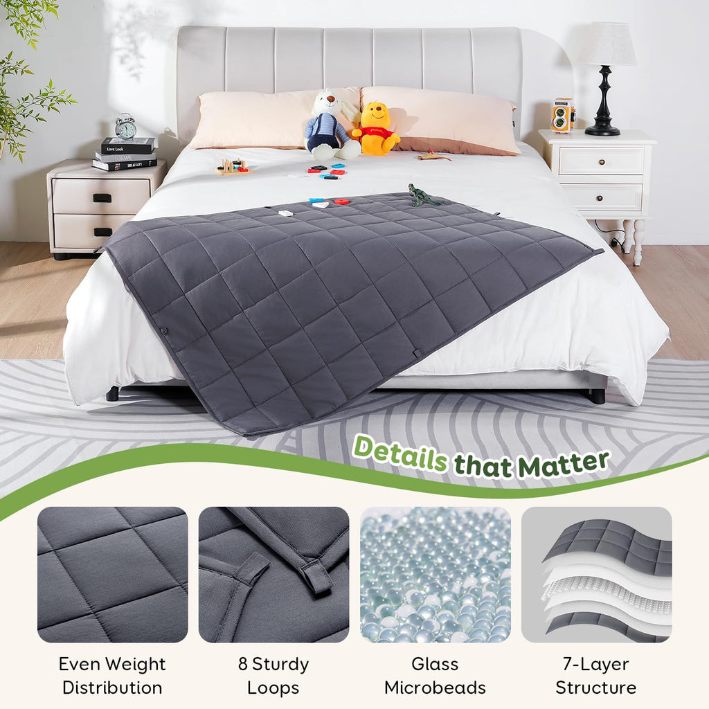 Sivio Weighted Blanket - All-Natural 100% Cotton Weighted Blanket 5 lbs 36 x 48 inches, Washable Breathable Heavy Blanket for Calm Sleeping for Home and School Nap, Blue Dinosaur