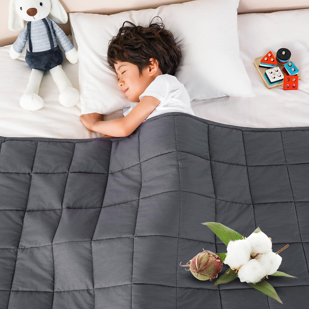Sivio Weighted Blanket - All-Natural 100% Cotton Weighted Blanket 5 lbs 36 x 48 inches, Washable Breathable Heavy Blanket for Calm Sleeping for Home and School Nap, Blue Dinosaur