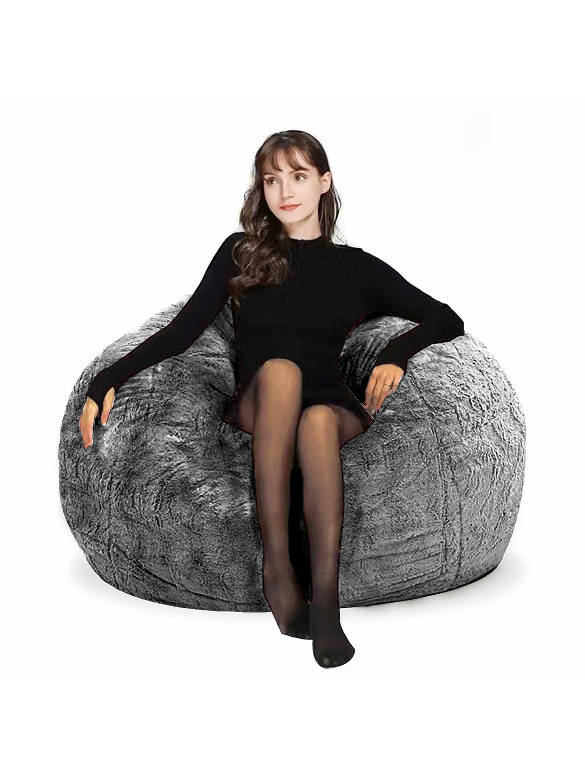 HDMLDP Bean Bag Chair for Adults Kids Without Filling Comfy Fluffy Giant Round Beanbag Lazy Sofa Cover for Reading Chair Floor Chair, 6FT, Grey
