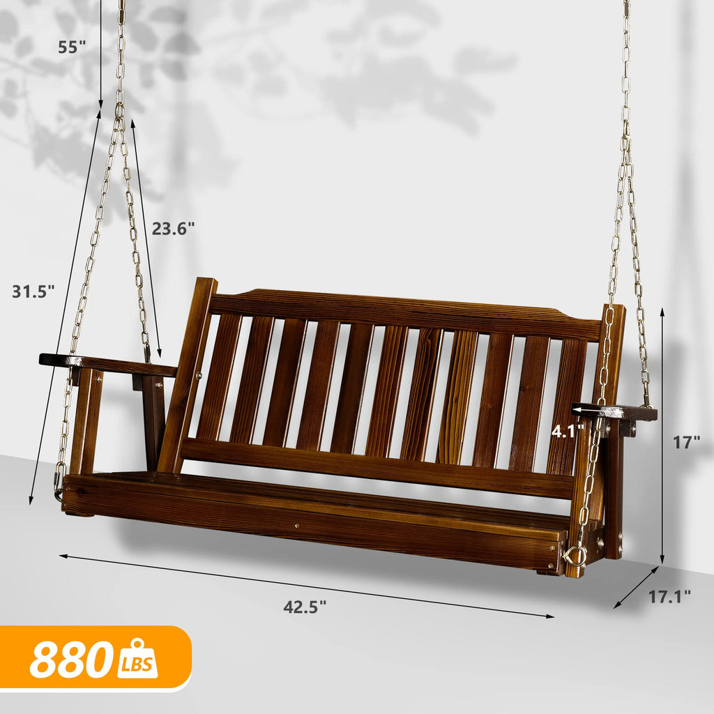 VINGLI Heavy Duty 880 LBS 5 FT Patio Wooden Porch Swing Outdoor with Upgraded Adjustable Chains, Outdoor Hanging Swing Bench for Garden, Yard, Balcony (5 FT, Brown)