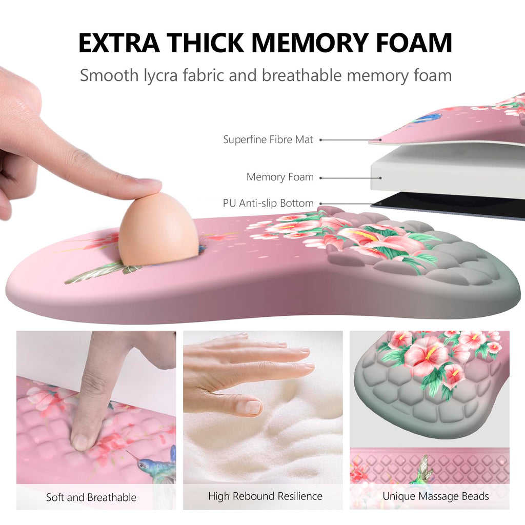 Ergonomic Mouse Pad with Wrist Support and Keyboard Wrist Rest Set | Memory Foam Wrist Cushion, Non-Slip PU Base, Massage Design, Relieves Wrist Pressure for Work, Gaming & Office Use