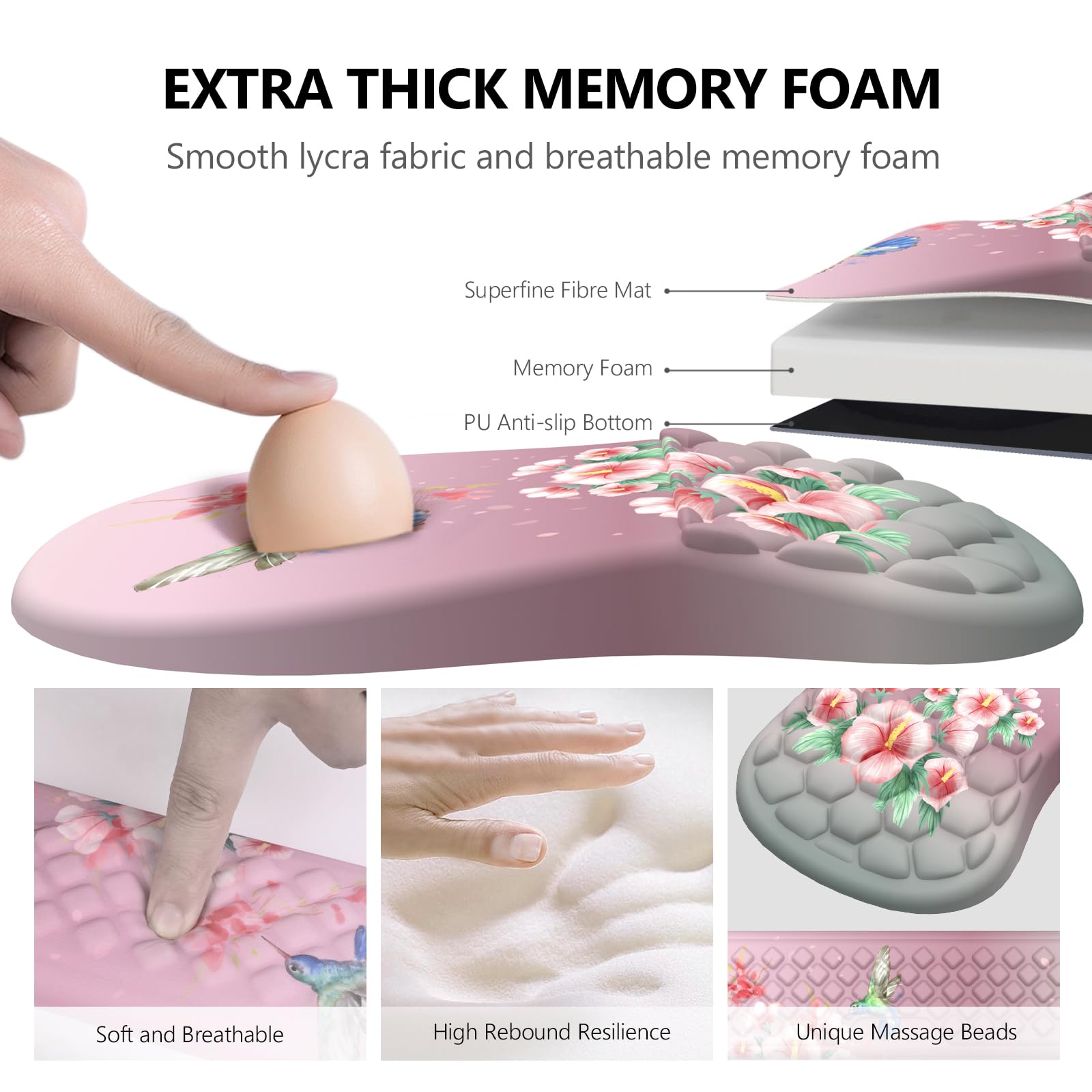 Ergonomic Mouse Pad with Wrist Support and Keyboard Wrist Rest Set | Memory Foam Wrist Cushion, Non-Slip PU Base, Massage Design, Relieves Wrist Pressure for Work, Gaming & Office Use