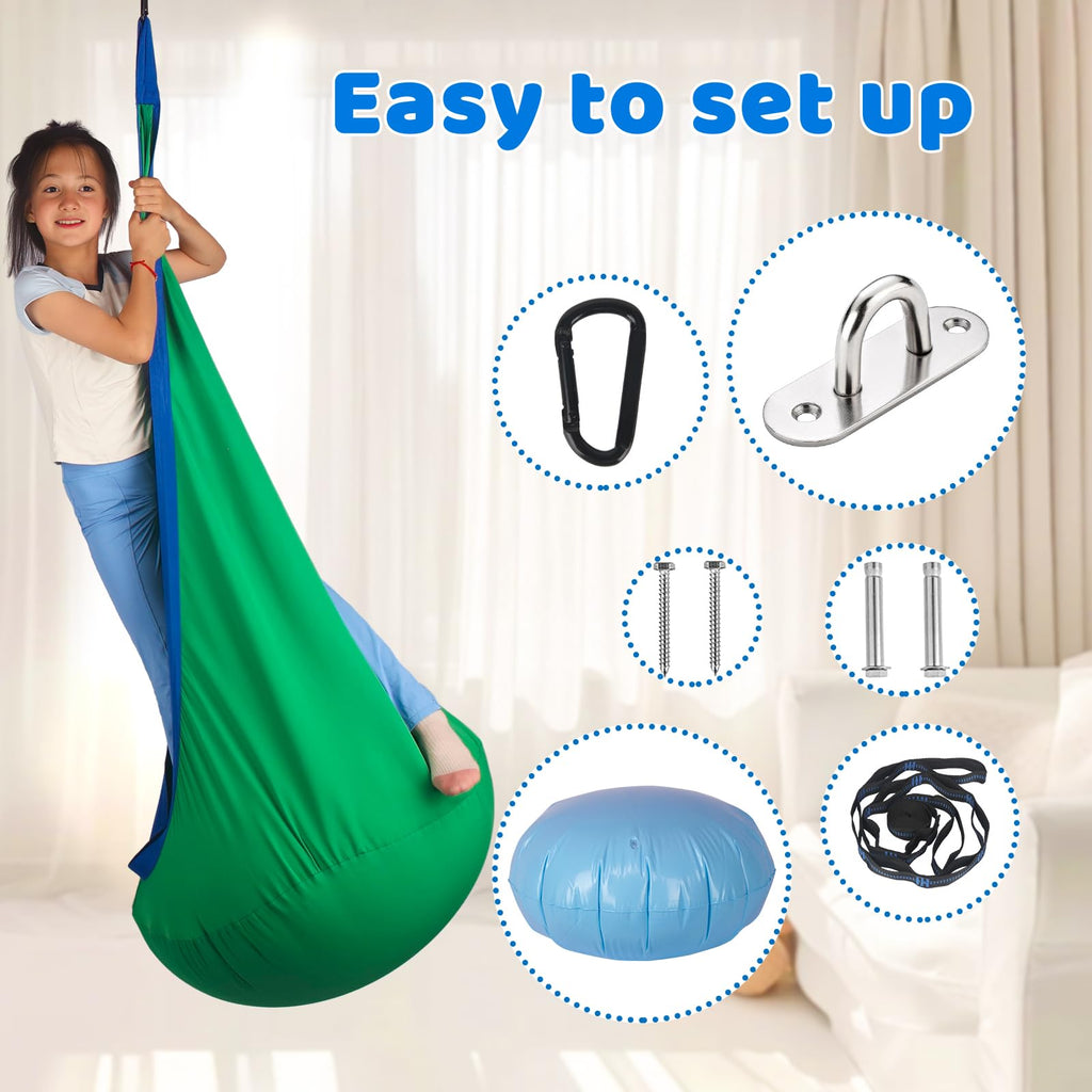 Sensory Pod Swing for Kids | Hammock Chair Seat, Inflatable Cushion, Includes Hardware Hanger Kit for Aspergers Autism ADHD