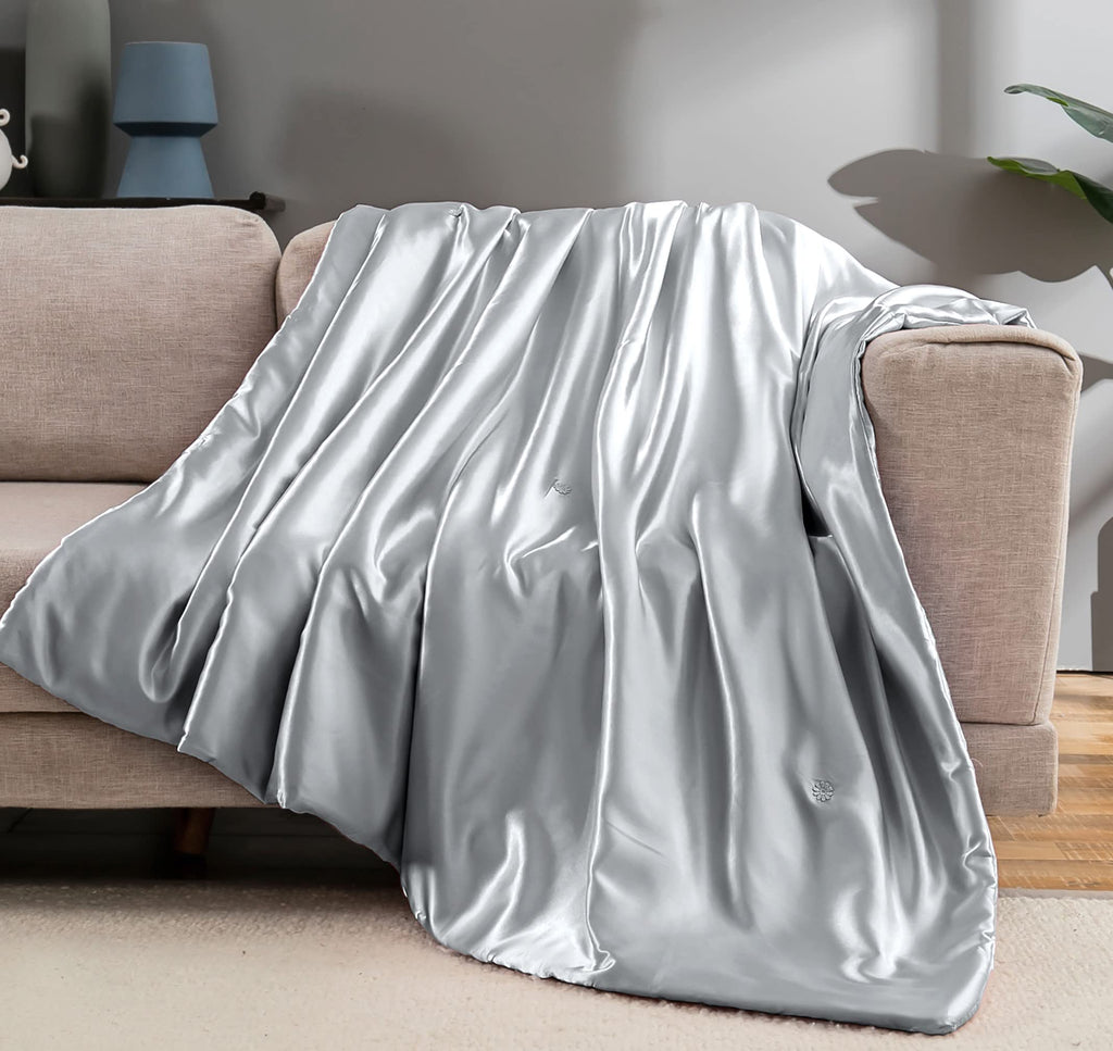 Vonty Dark Grey Satin Throw Blanket 50x60In, Cooling Silky Wrinkle-Free | Gentle On Hair, Machine Washable Easy Care, All-Season Warmth And Cooling, Multipurpose Bed Sofa Travel, Textured Cable Knit