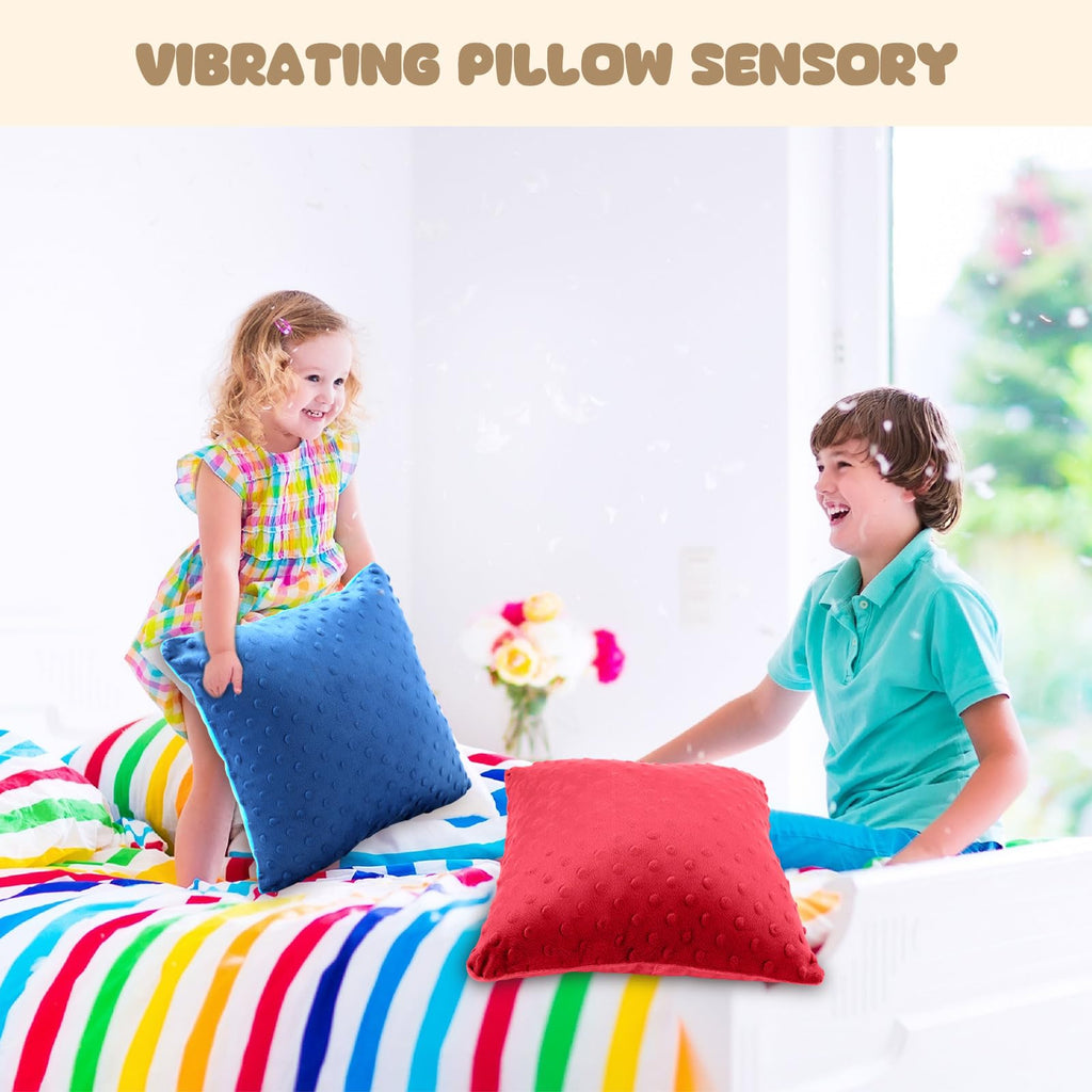 Kigley 2 Pack Vibrating Pillow Sensory Pillow for Kids Adults Pressure Activated 12 x 12 Massage with Textured Stimulation Bumps for Relieve Pain Stress Autistic Gifts for Home Travel(Violet, Teal)