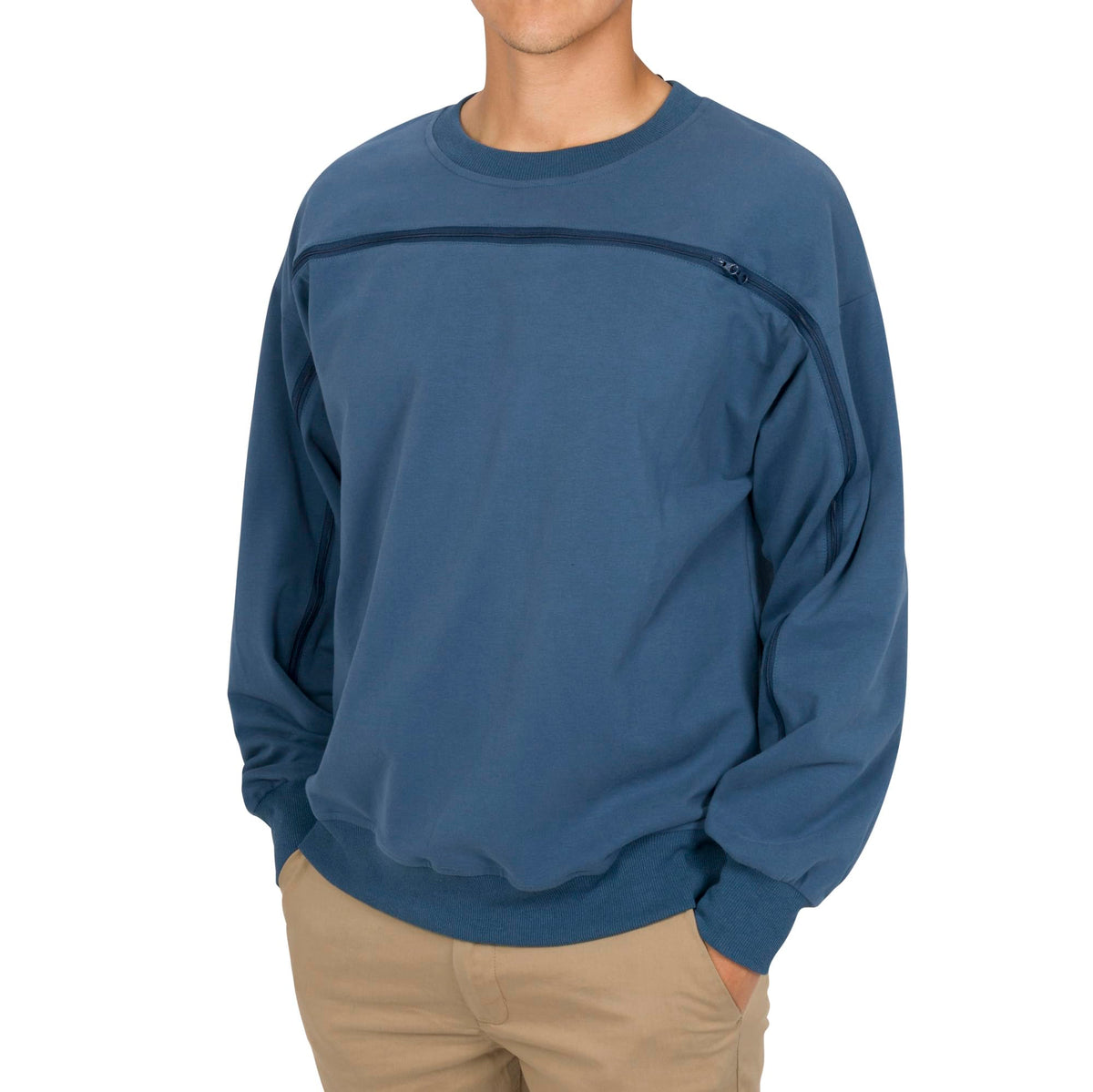 95% Cotton Crewneck with Full Arm & Chest Access | Dialysis, Chemo & IV Infusion Sweatshirt | Unisex Relaxed Fit