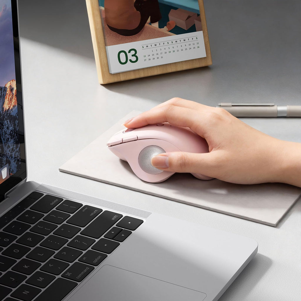 seenda Wireless Trackball Mouse, Ergonomic Bluetooth Rollerball Mouse Rechargeable, 3 Device Connection Optical Mice Adjustable DPI Thumb Control Mice Compatible for PC/Laptop/Windows/Mac - Pink