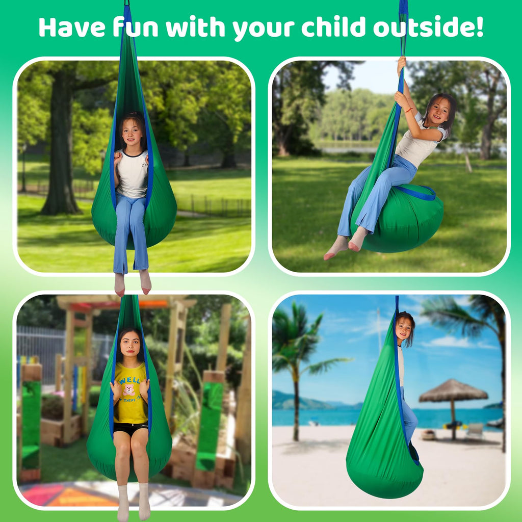 Sensory Pod Swing for Kids | Hammock Chair Seat, Inflatable Cushion, Includes Hardware Hanger Kit for Aspergers Autism ADHD