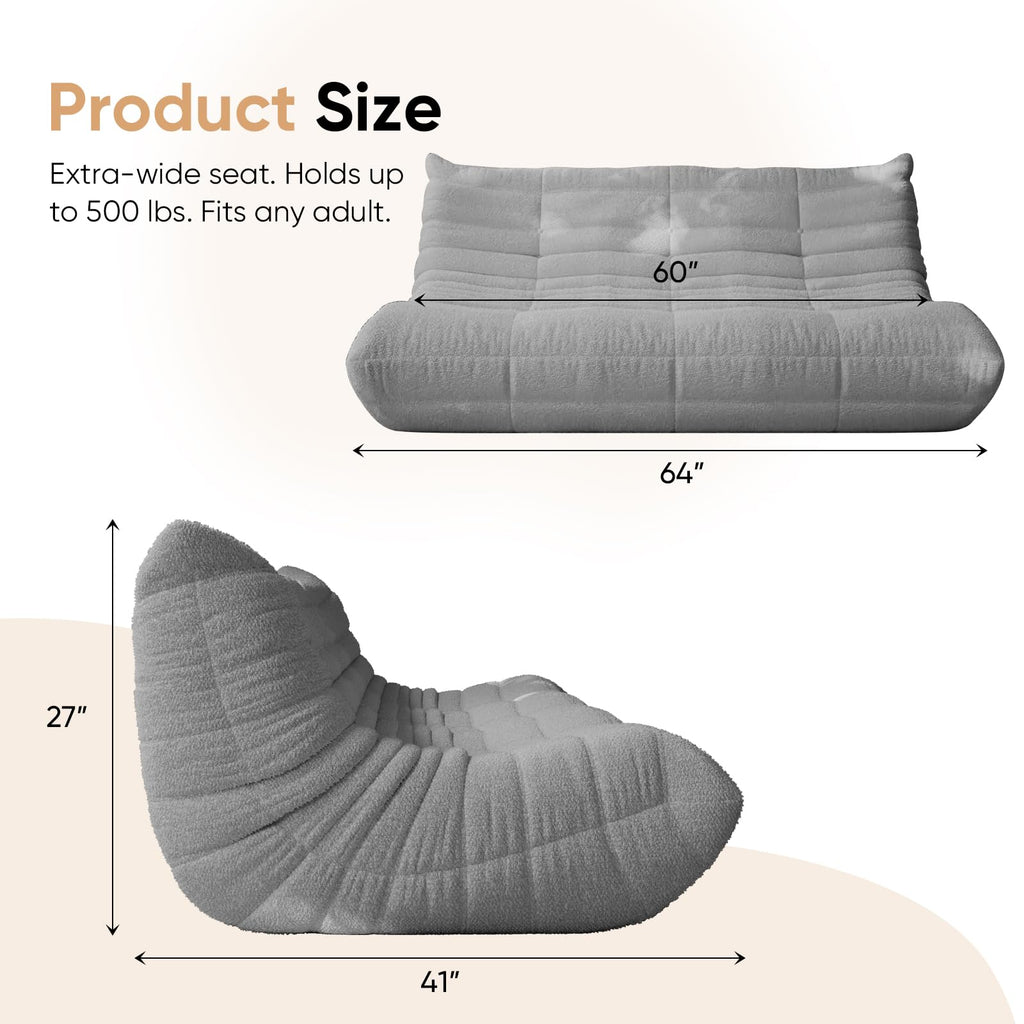 Adults Bean Bag Chairs Lazy Floor Sofa Togo Couch Comfy Memory Foam Reading Chair Teddy Fleece BeanBag for Living Room Bedroom Dorm Office Gaming Room, Green, 1 Seater