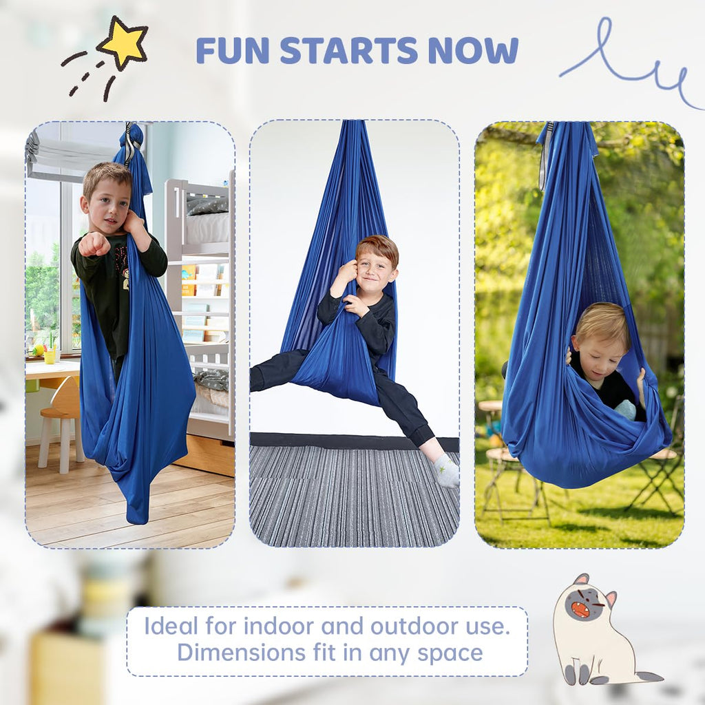 Aokitec Sensory Swing for Kids with Special Needs, Indoor Kids Swing Cuddle Hammock Chair Adjustable Aerial Swing for Children with Autism, ADHD, Asperger, Sensory Integration(Blue)