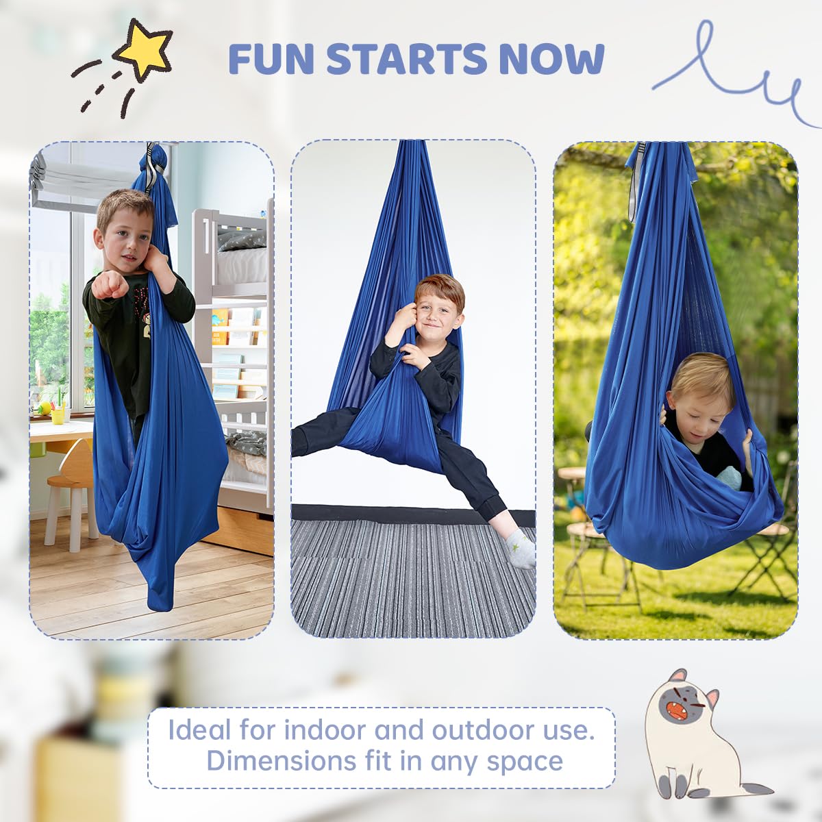 Aokitec Sensory Swing for Kids with Special Needs, Indoor Kids Swing Cuddle Hammock Chair Adjustable Aerial Swing for Children with Autism, ADHD, Asperger, Sensory Integration(Blue)
