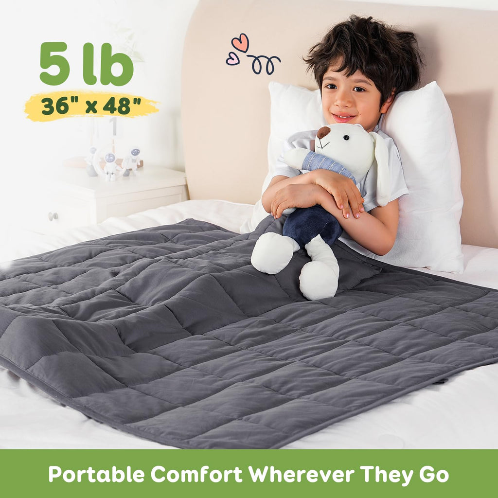 Sivio Weighted Blanket - All-Natural 100% Cotton Weighted Blanket 5 lbs 36 x 48 inches, Washable Breathable Heavy Blanket for Calm Sleeping for Home and School Nap, Blue Dinosaur