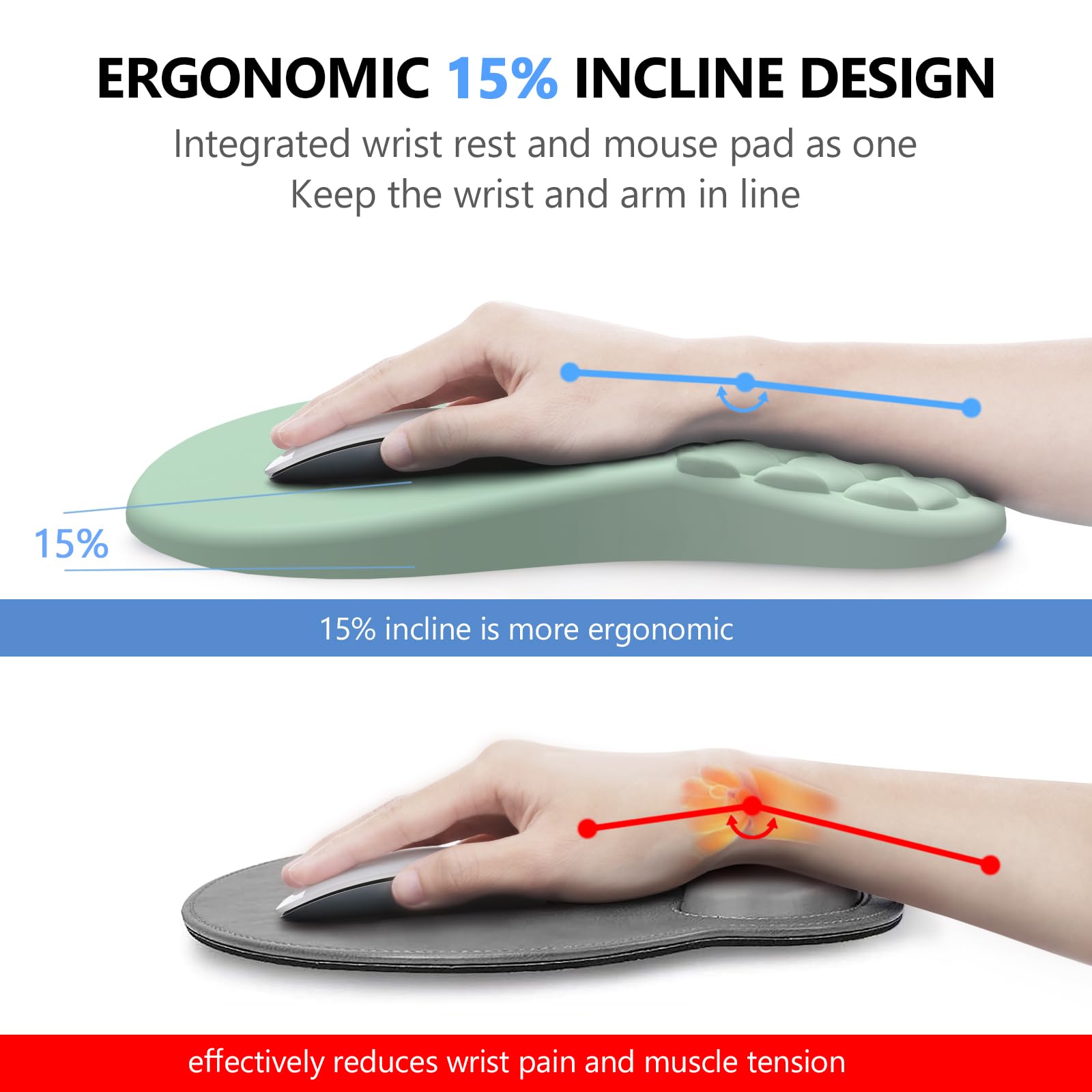 Ergonomic Mouse Pad with Wrist Support and Keyboard Wrist Rest Set | Memory Foam Wrist Cushion, Non-Slip PU Base, Massage Design, Relieves Wrist Pressure for Work, Gaming & Office Use