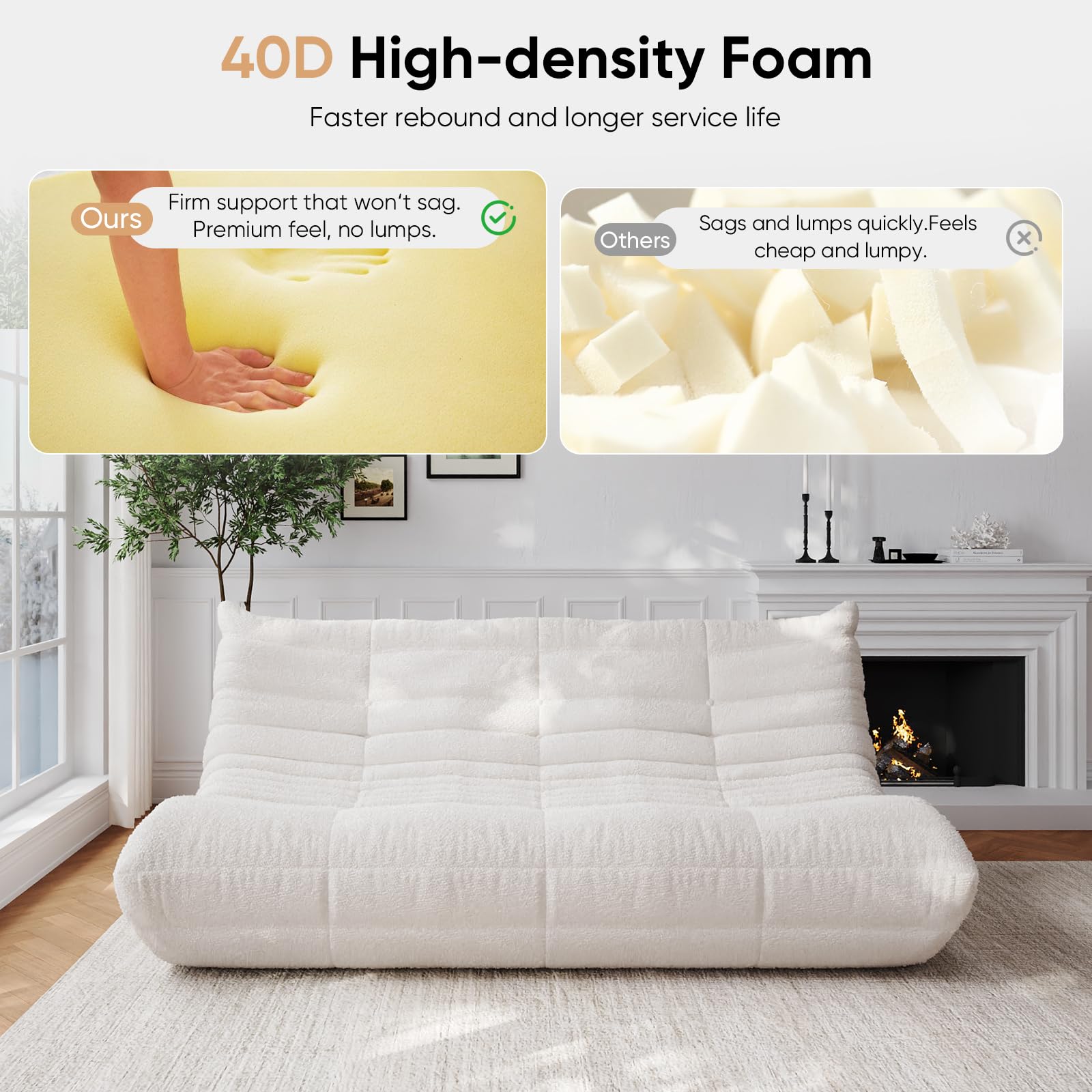 Adults Bean Bag Chairs Lazy Floor Sofa Togo Couch Comfy Memory Foam Reading Chair Teddy Fleece BeanBag for Living Room Bedroom Dorm Office Gaming Room, Green, 1 Seater