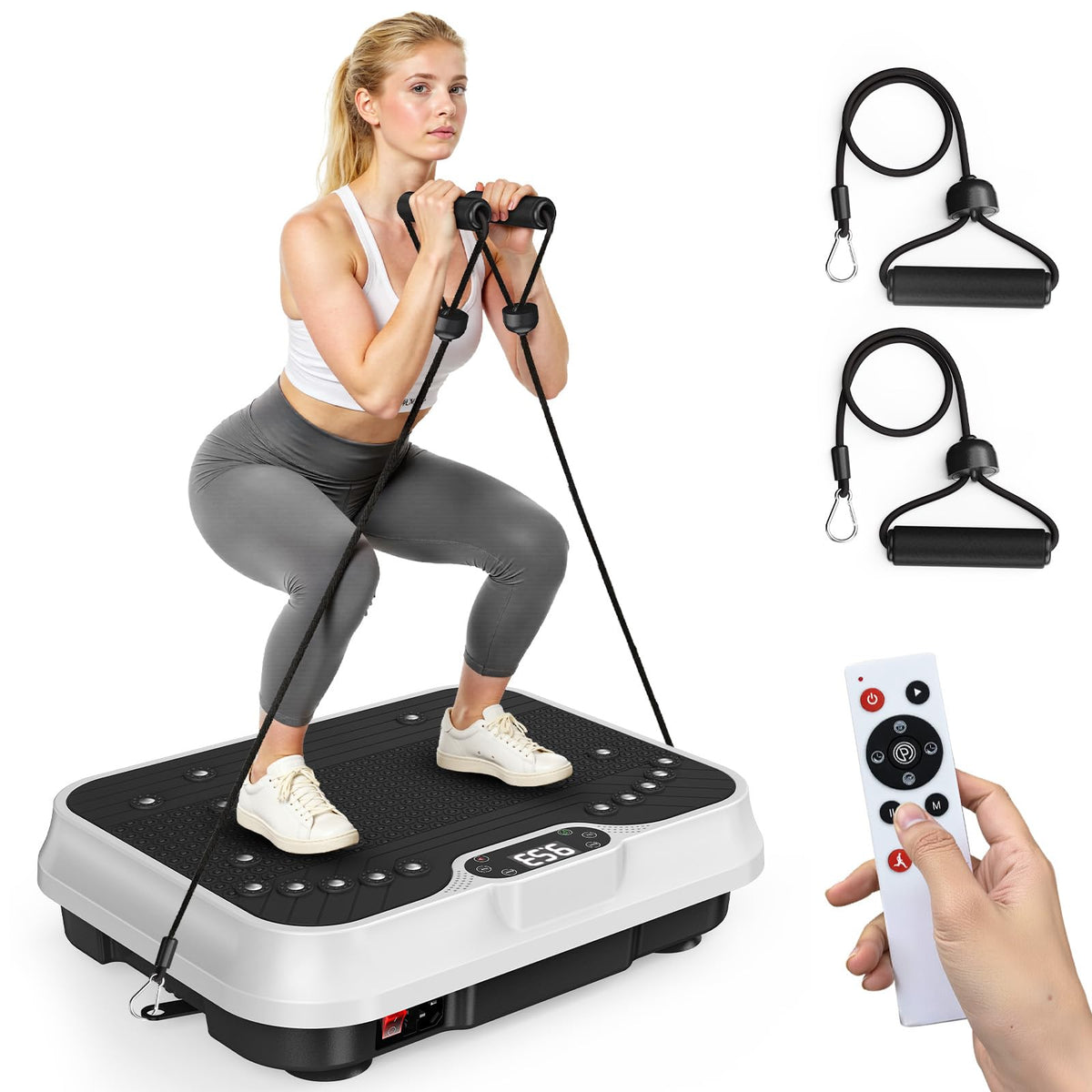 Bigzzia Vibration Plate Exercise Machine for Lymphatic Drainage Weight Loss | 2 Resistance Bands,450 lbs Capacity,250 Intensity Levels,9 Programs,100-Speed Platform,Remote,Non-Slip Surface