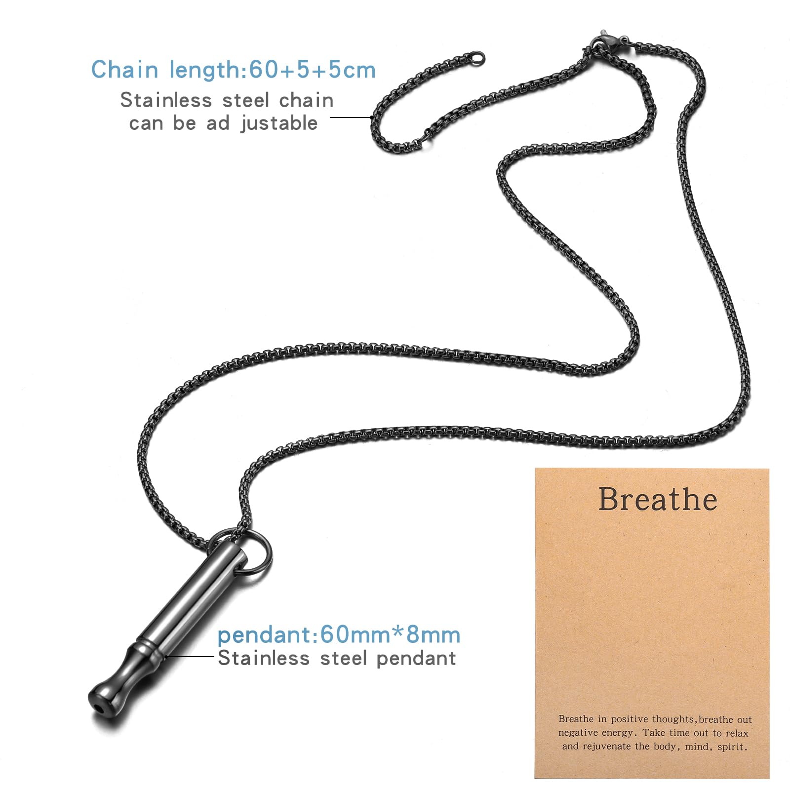 Mindfulness Breathing Necklace Stress Relief Pendant | Stainless Steel, Anxiety Breathe, Stop Smoking Necklace for Women Men