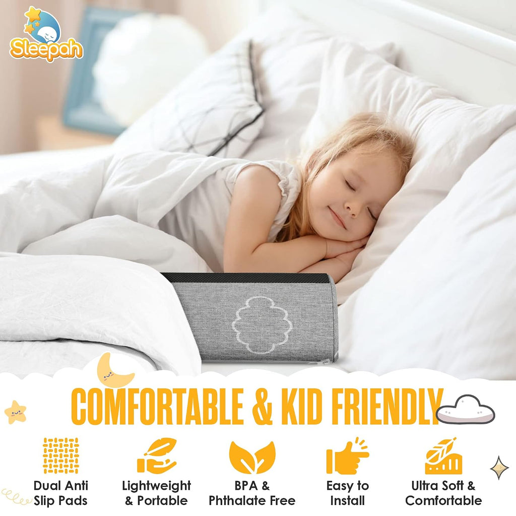 Sleepah Bed Bumpers for Toddlers - Memory Foam Guard Rail Pads for Kids Bed | Soft Removable Washable & Waterproof Cover – Dual Sided Non-Slip Noodle Long Pillow for King Queen Full Twin Beds (1 Pack)