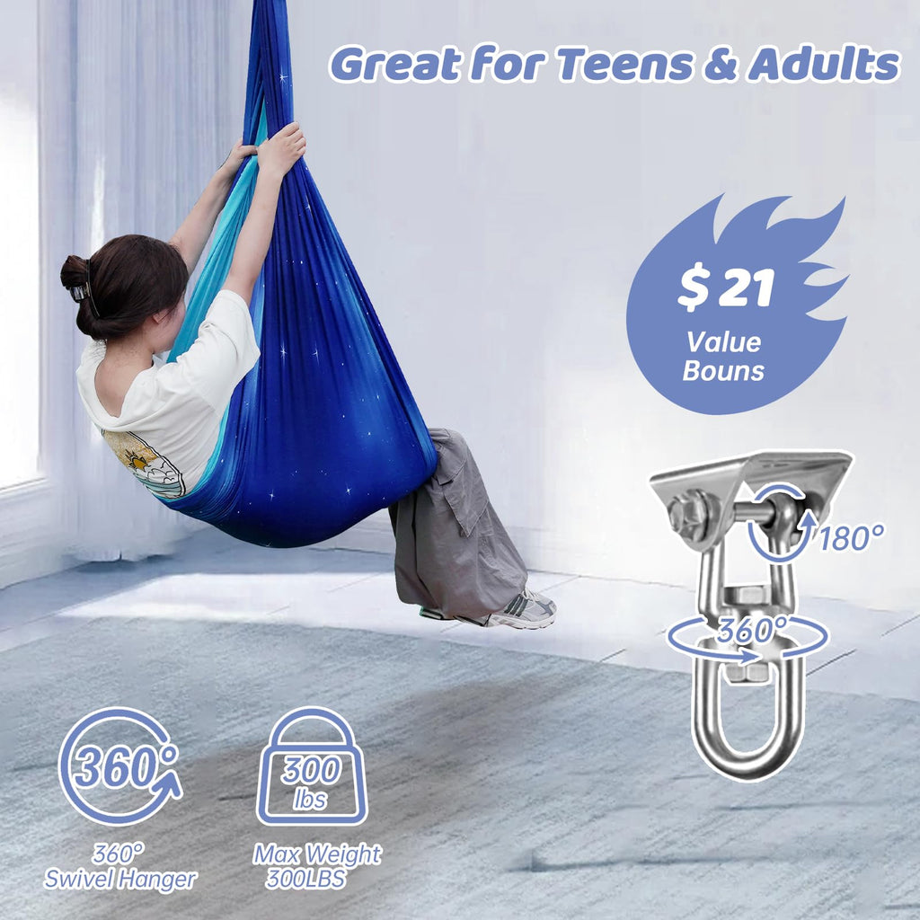Aokitec Sensory Swing for Kids with Special Needs, Indoor Kids Swing Cuddle Hammock Chair Adjustable Aerial Swing for Children with Autism, ADHD, Asperger, Sensory Integration(Blue)