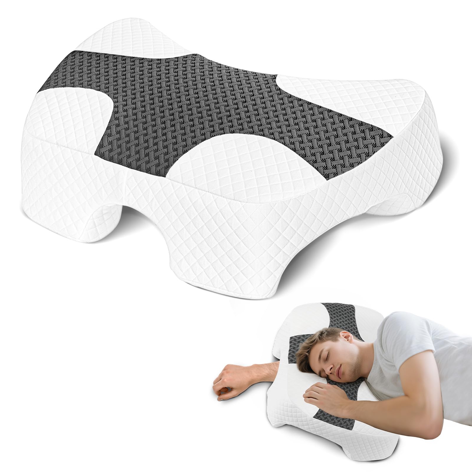 Side Sleeper Pillow with Arm Hole, Shoulder Relief System, Arm Pillow for Neck and Shoulder Pain, Premium Memory Foam, Suitable for Side, Back and Stomach Sleepers - Grey, 6in Height