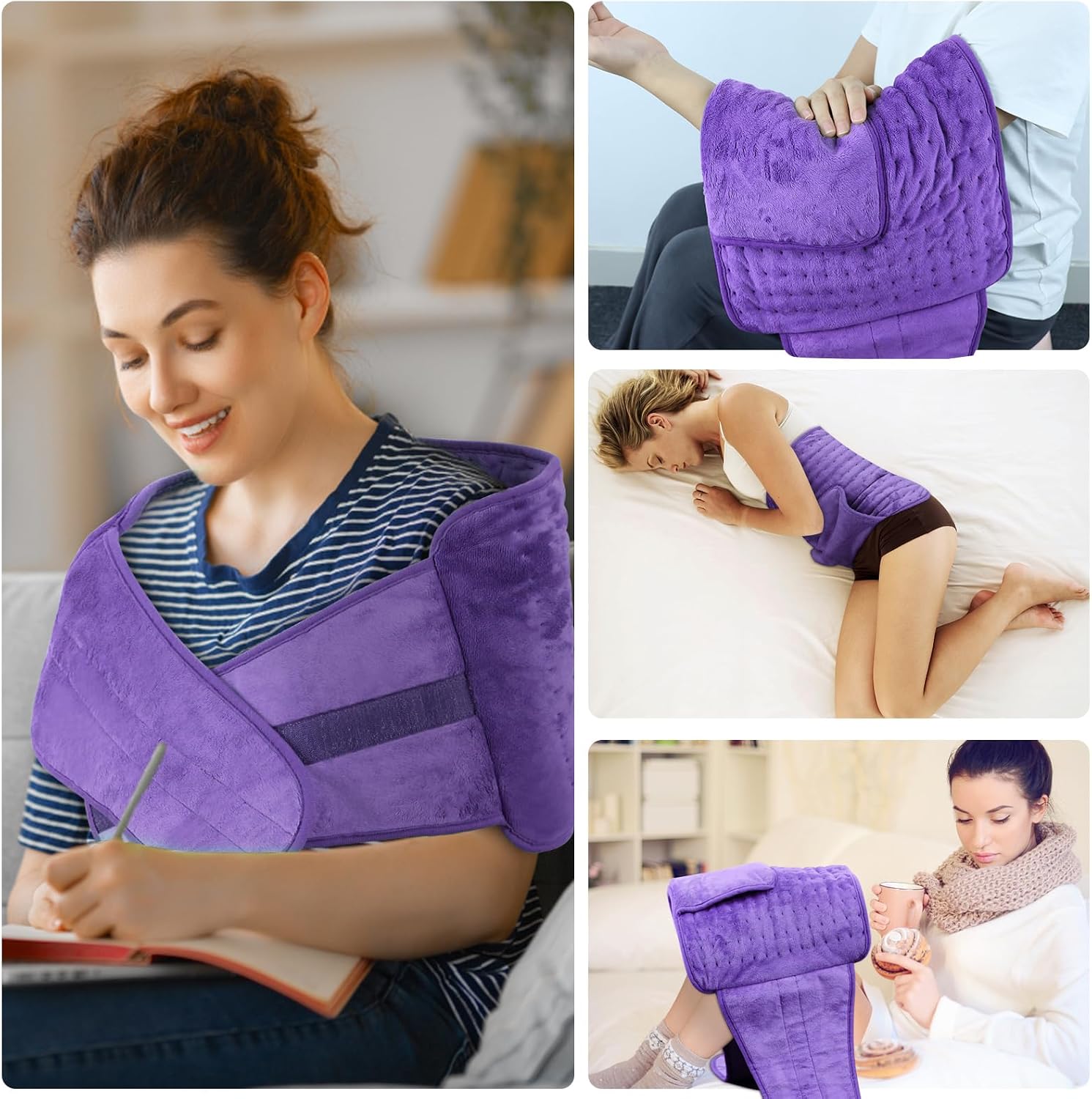 Heating Pad for Period Cramps Back Pain Electric Heating Pad Menstrual Lower Back Neck Shoulders Pain Relief 6-Hour Auto Off 12x24 Heated Pad + 20" Belt 4 Timer 6 Heat Level Wrap (Purple)