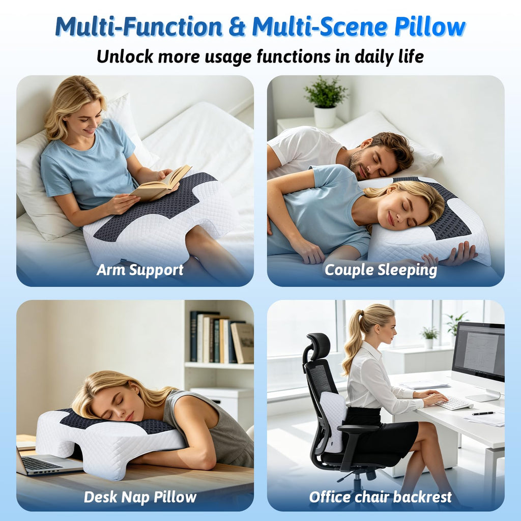 Side Sleeper Pillow with Arm Hole, Shoulder Relief System, Arm Pillow for Neck and Shoulder Pain, Premium Memory Foam, Suitable for Side, Back and Stomach Sleepers - Grey, 6in Height
