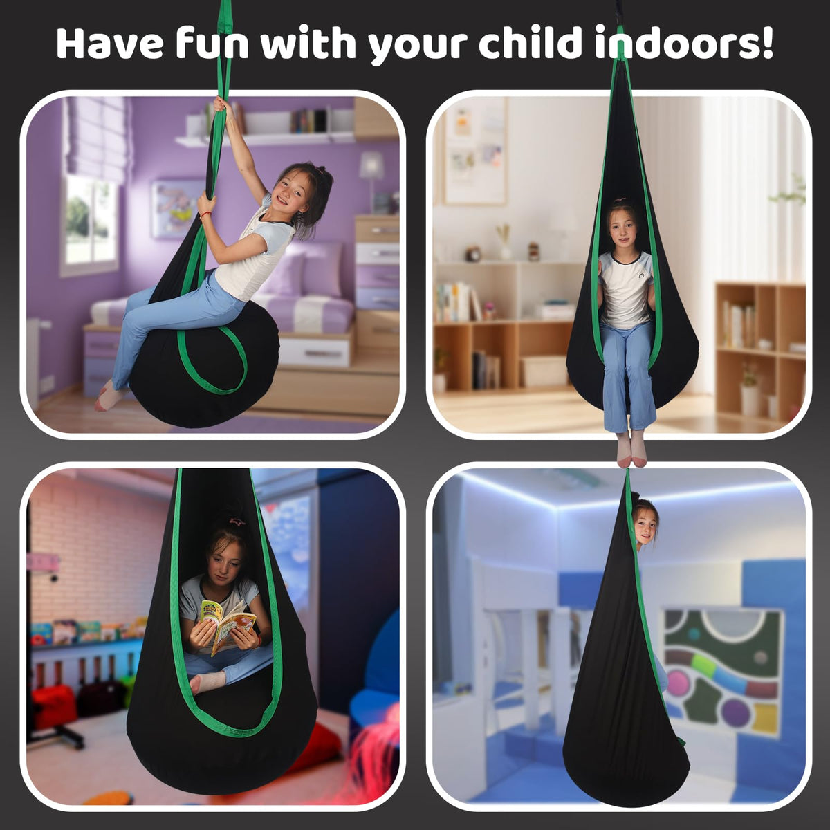 Sensory Pod Swing for Kids | Hammock Chair Seat, Inflatable Cushion, Includes Hardware Hanger Kit for Aspergers Autism ADHD