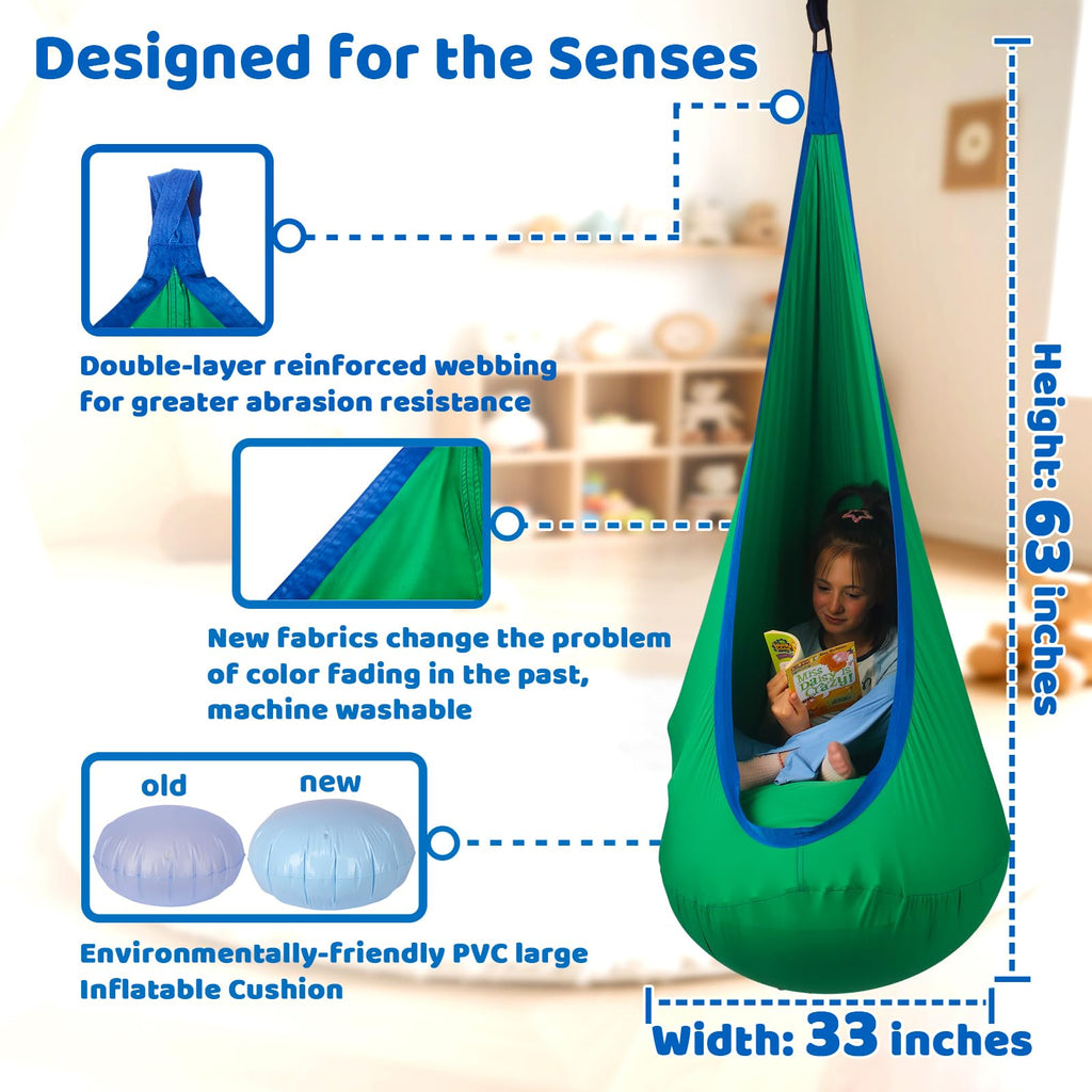 Sensory Pod Swing for Kids | Hammock Chair Seat, Inflatable Cushion, Includes Hardware Hanger Kit for Aspergers Autism ADHD